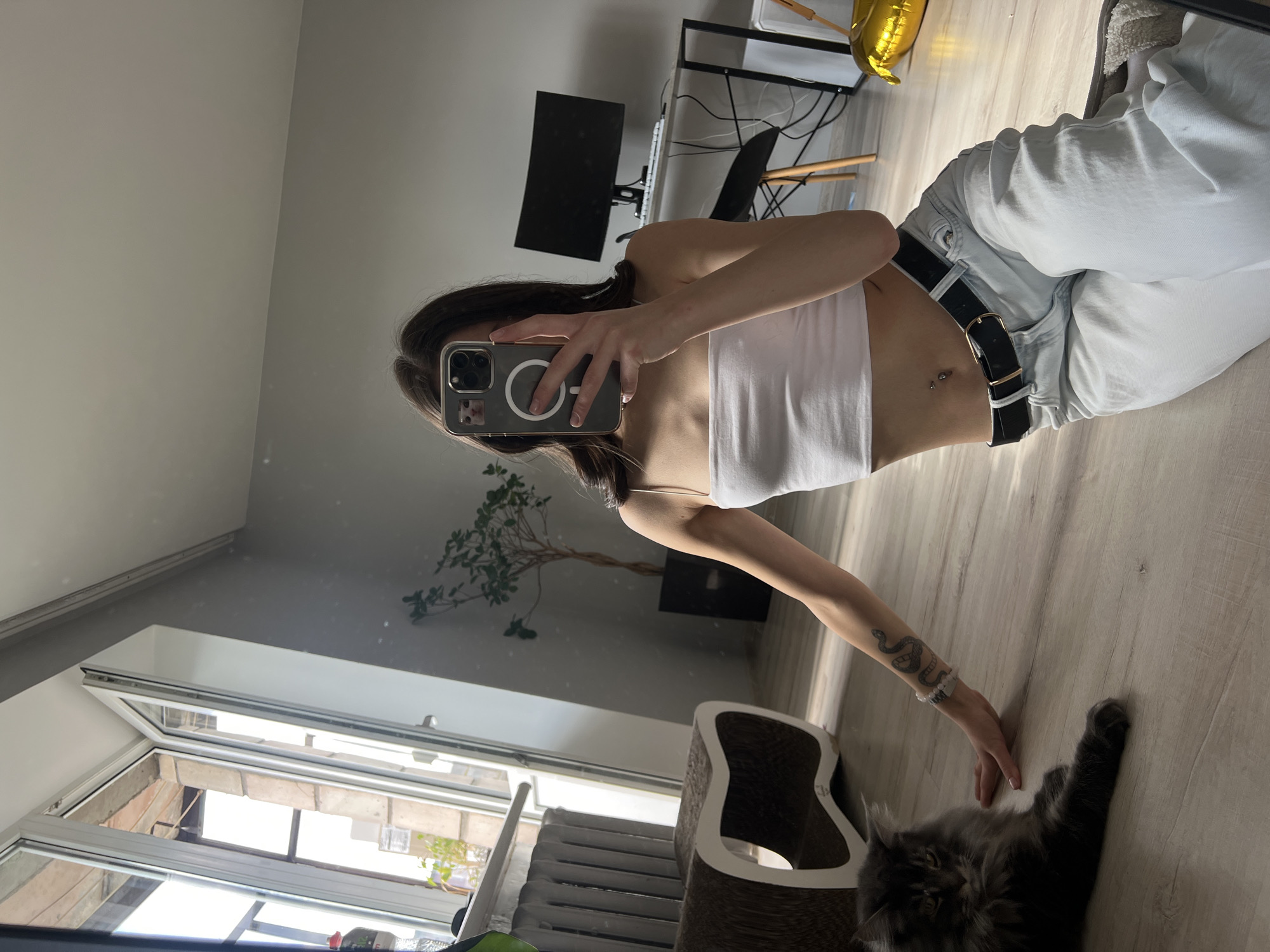 Morning selfie session with Maine Coon cat in Ternopil apartment