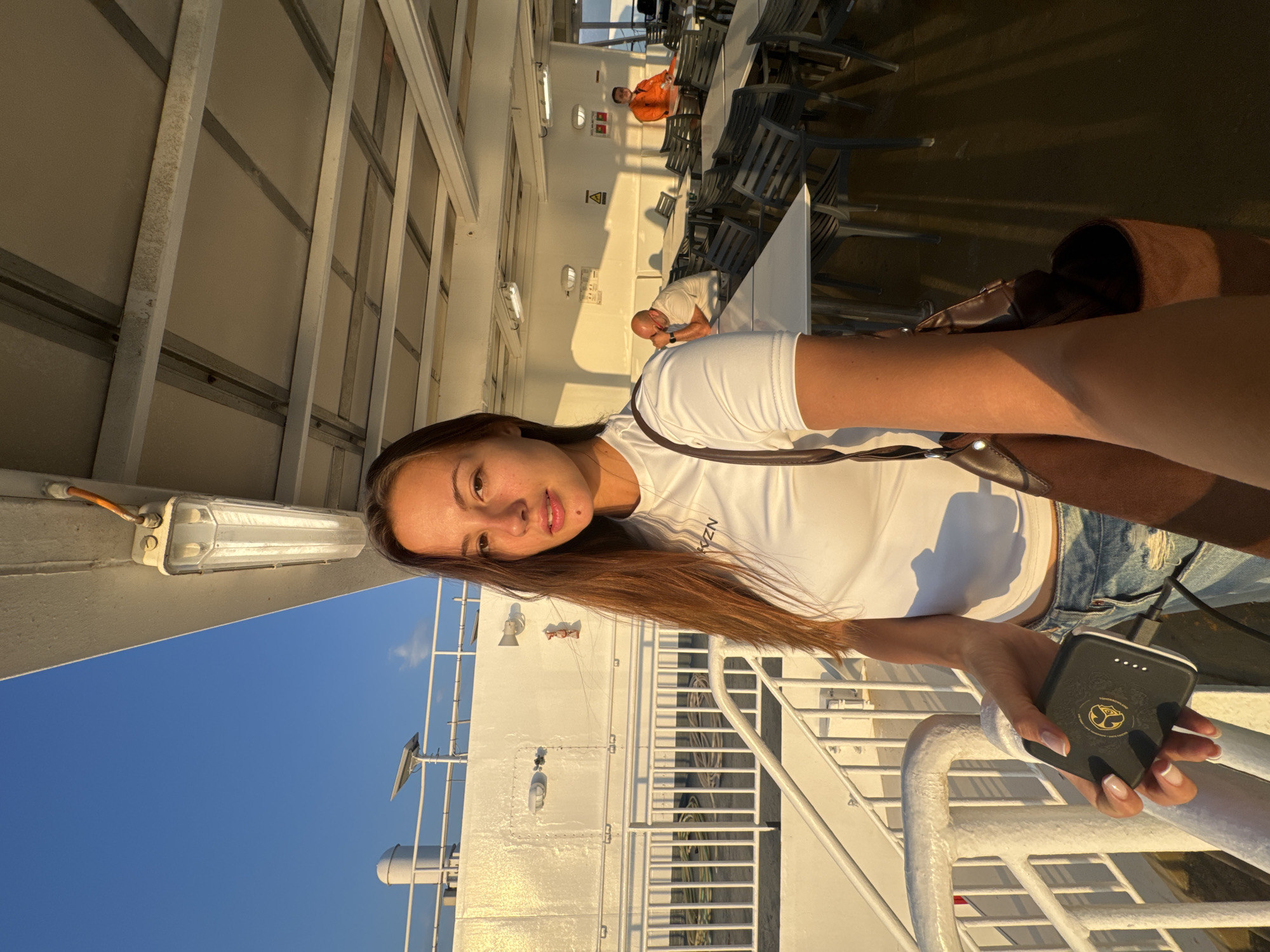 Evening ferry deck moment off the coast of Kavala, Greece
