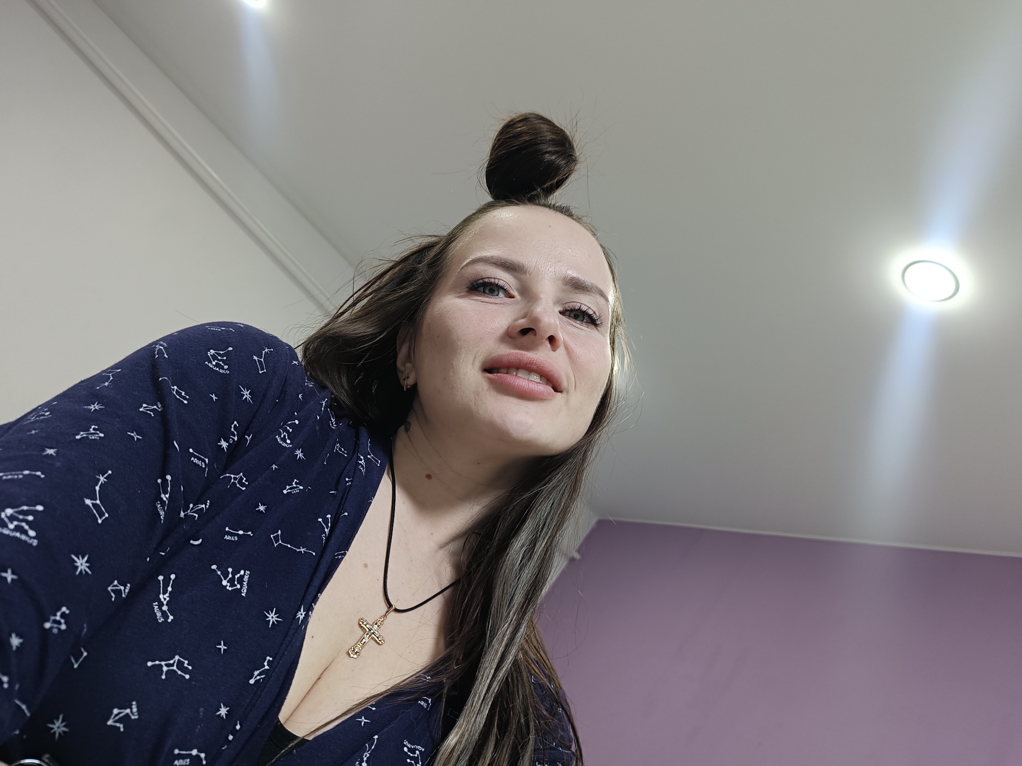Woman photographed indoors in Rusalevka, Russia