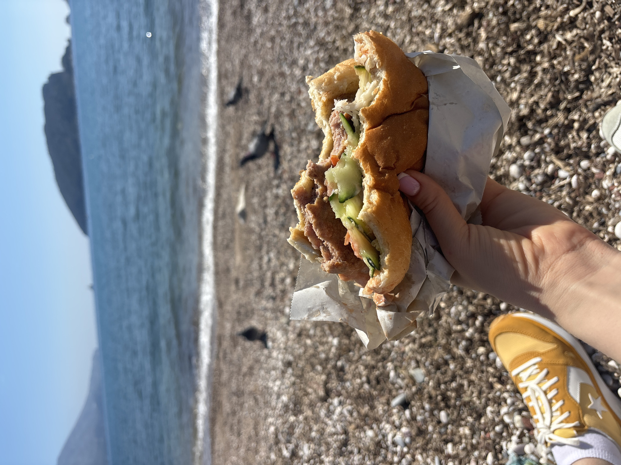 Morning coffee and beach routine documented in Budva