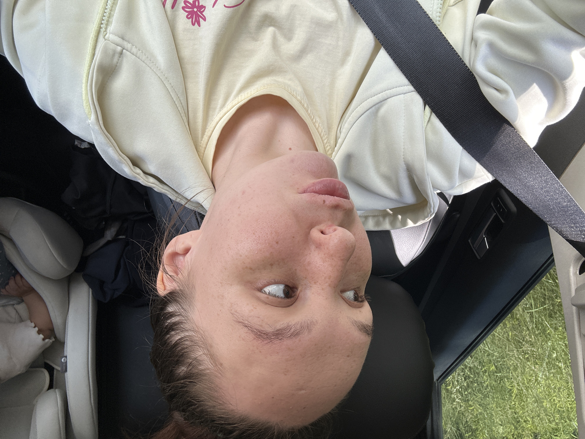 Car selfie session on a summer morning in Chaikovsky