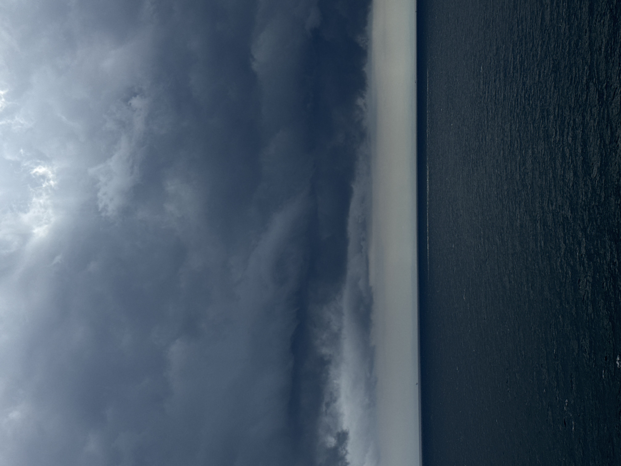 Storm clouds and maritime cranes captured off Italian coast