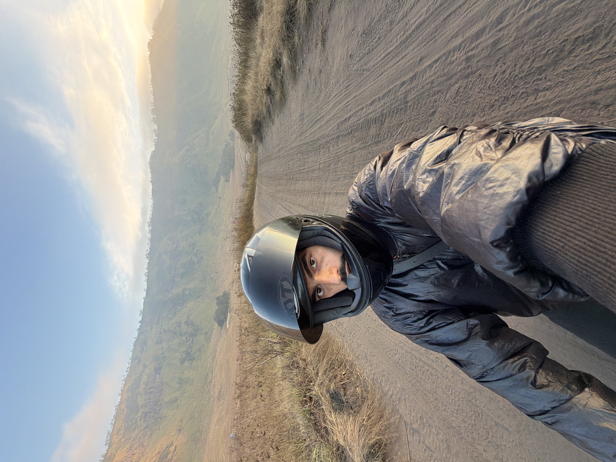 Pit stop selfie on a dusty rural road in Indonesia