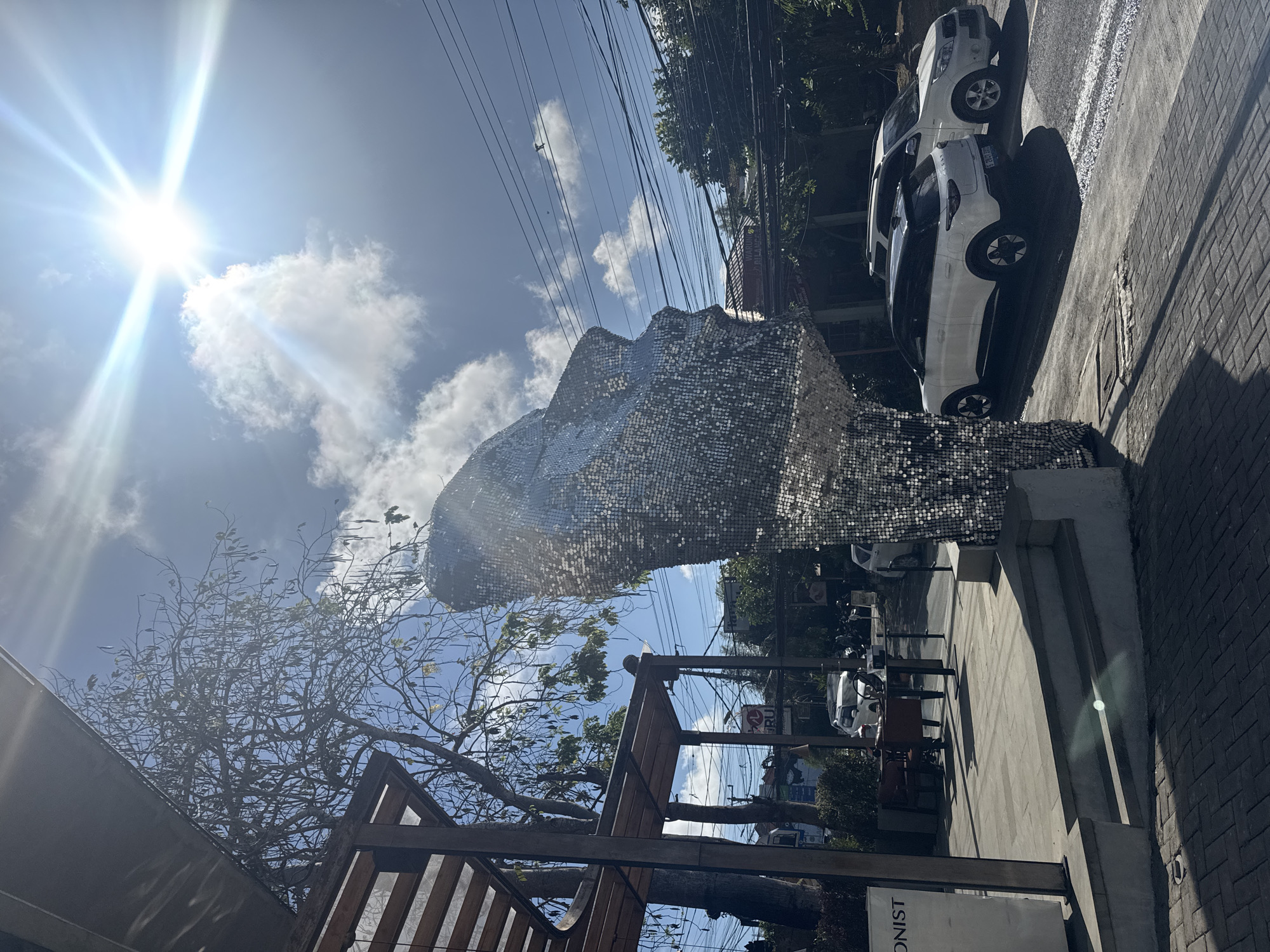 Sequin-covered sculpture outside a Kuta Selatan café, Bali
