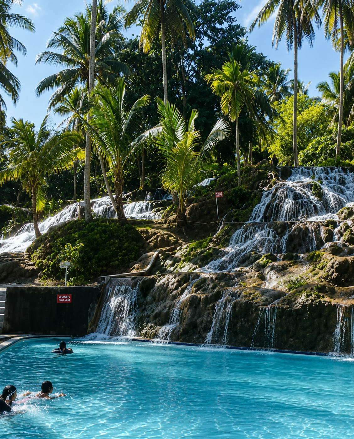 Waterfall pool resort draws crowds in Silaiyajae, Indonesia