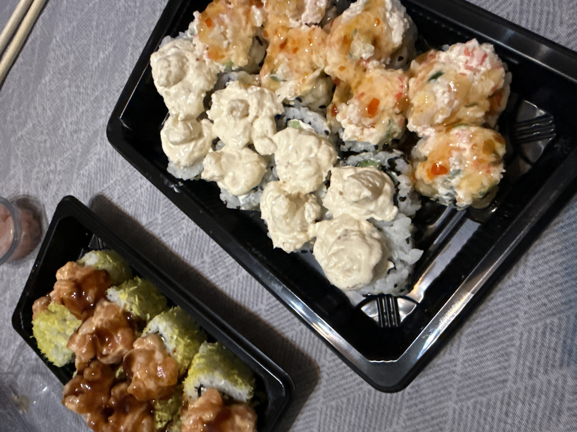 Sushi takeout containers documented in Varna, Bulgaria