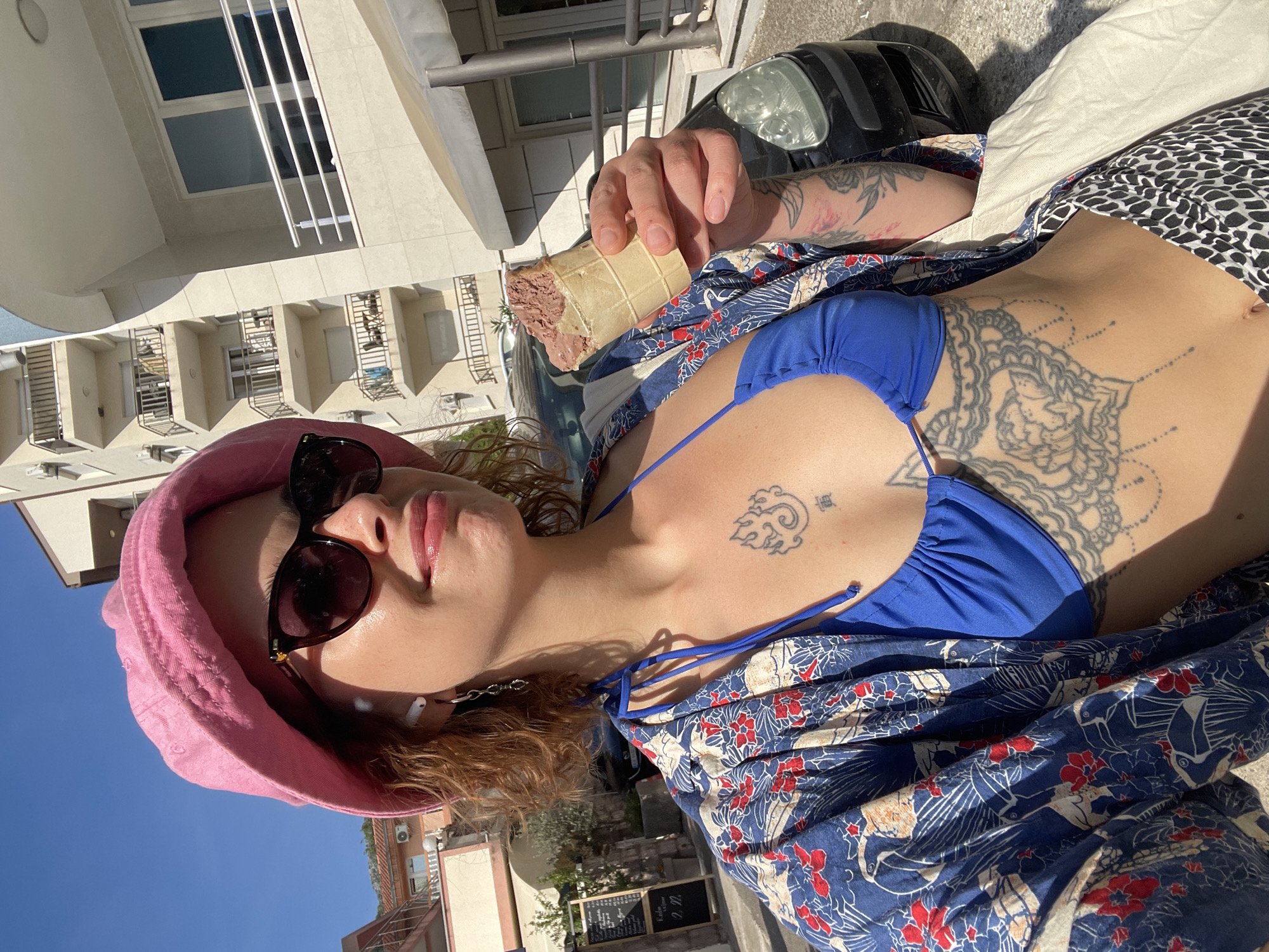Tourist enjoys ice cream and seaside dining in Montenegro