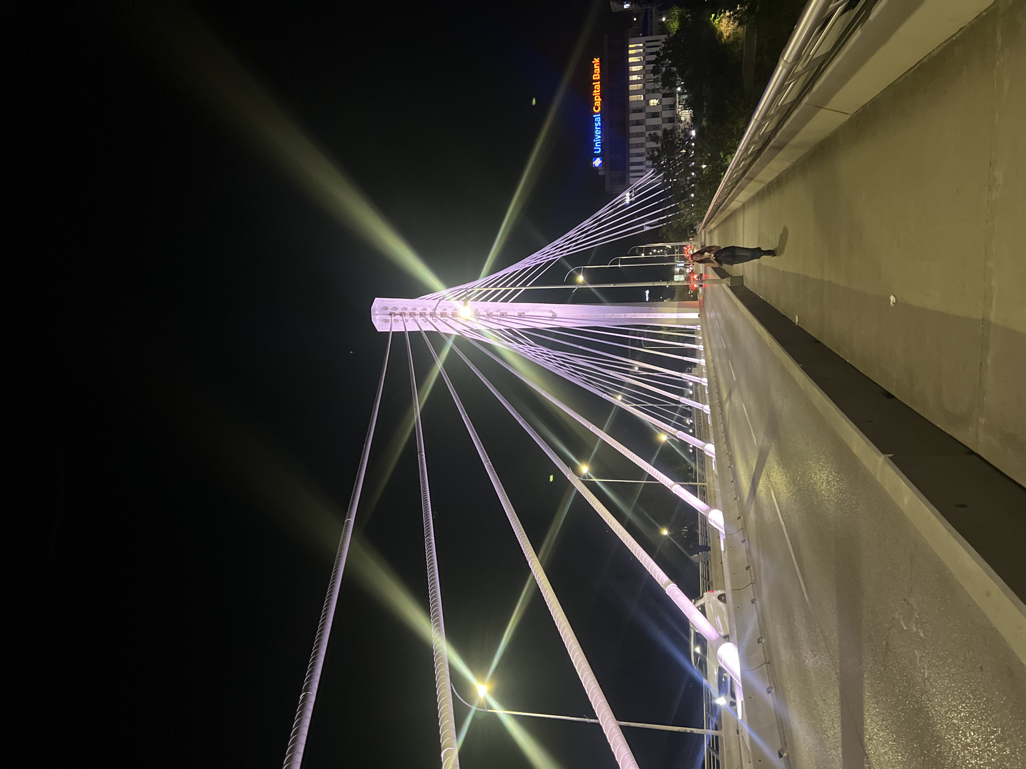 Millennium Bridge illuminated at night in Podgorica, Montenegro