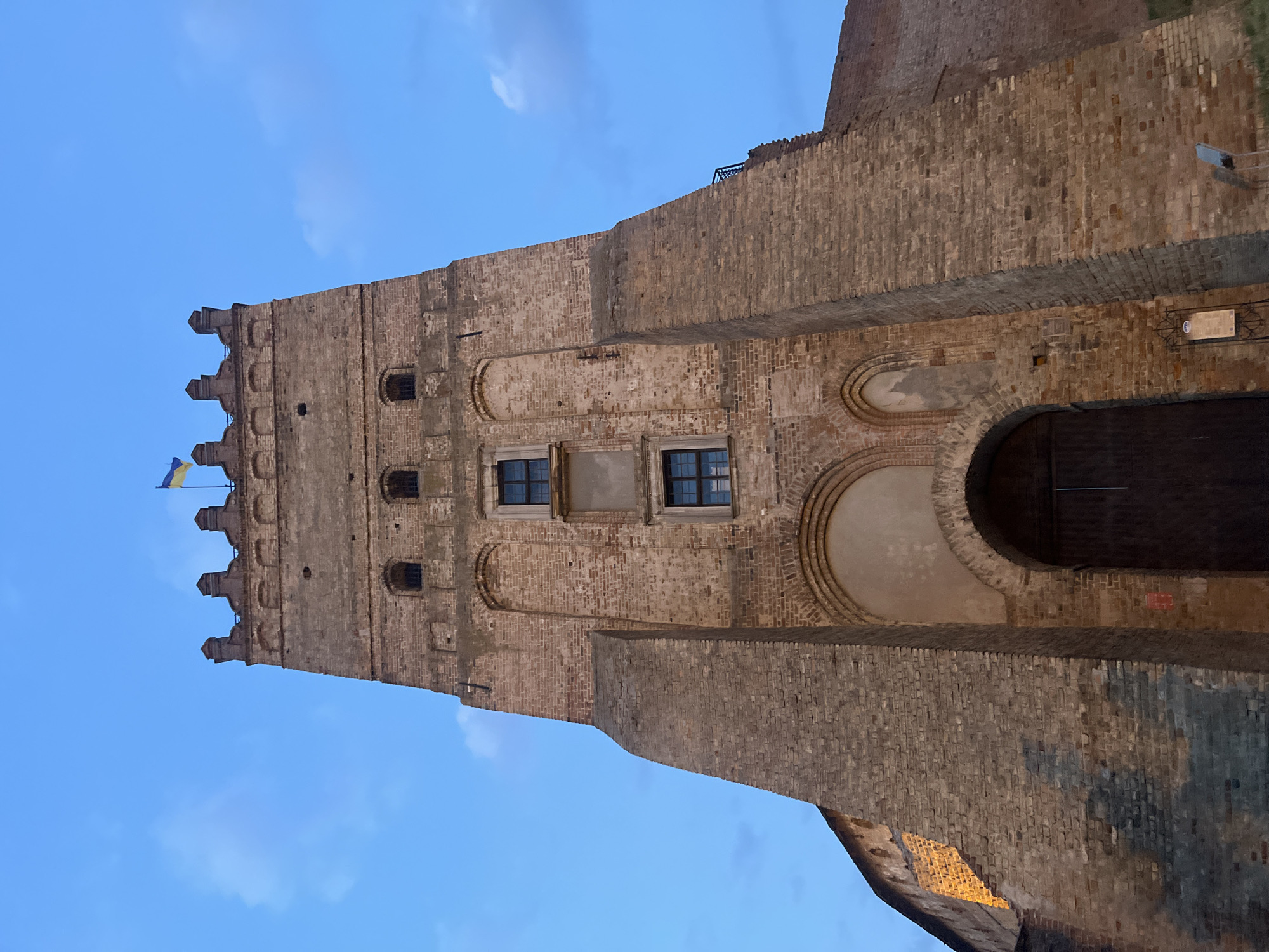 Lubart's Castle in Lutsk, Ukrainian flag flying from tower