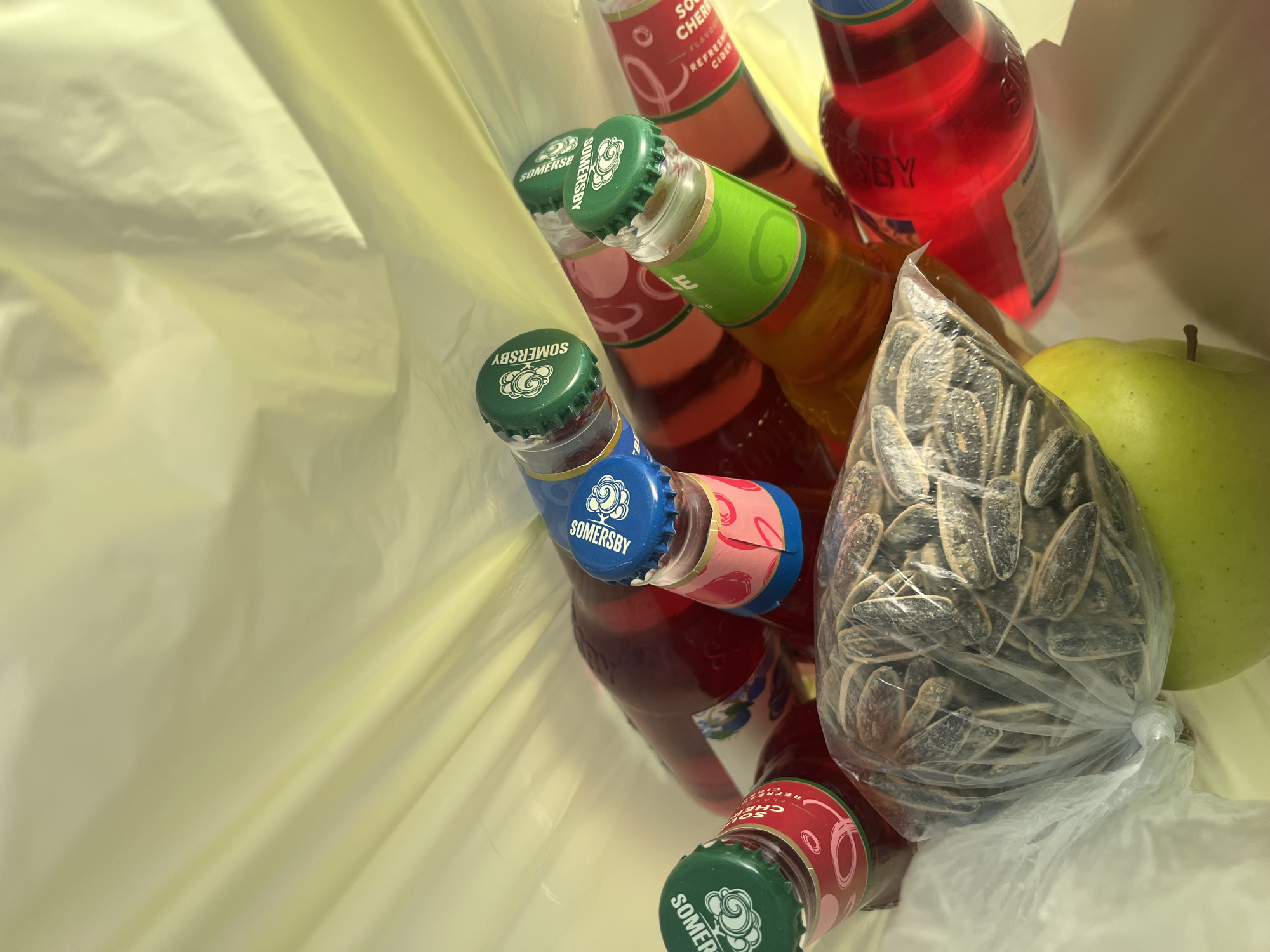 Grocery bag with Somersby ciders spotted in Lozarevo, Bulgaria