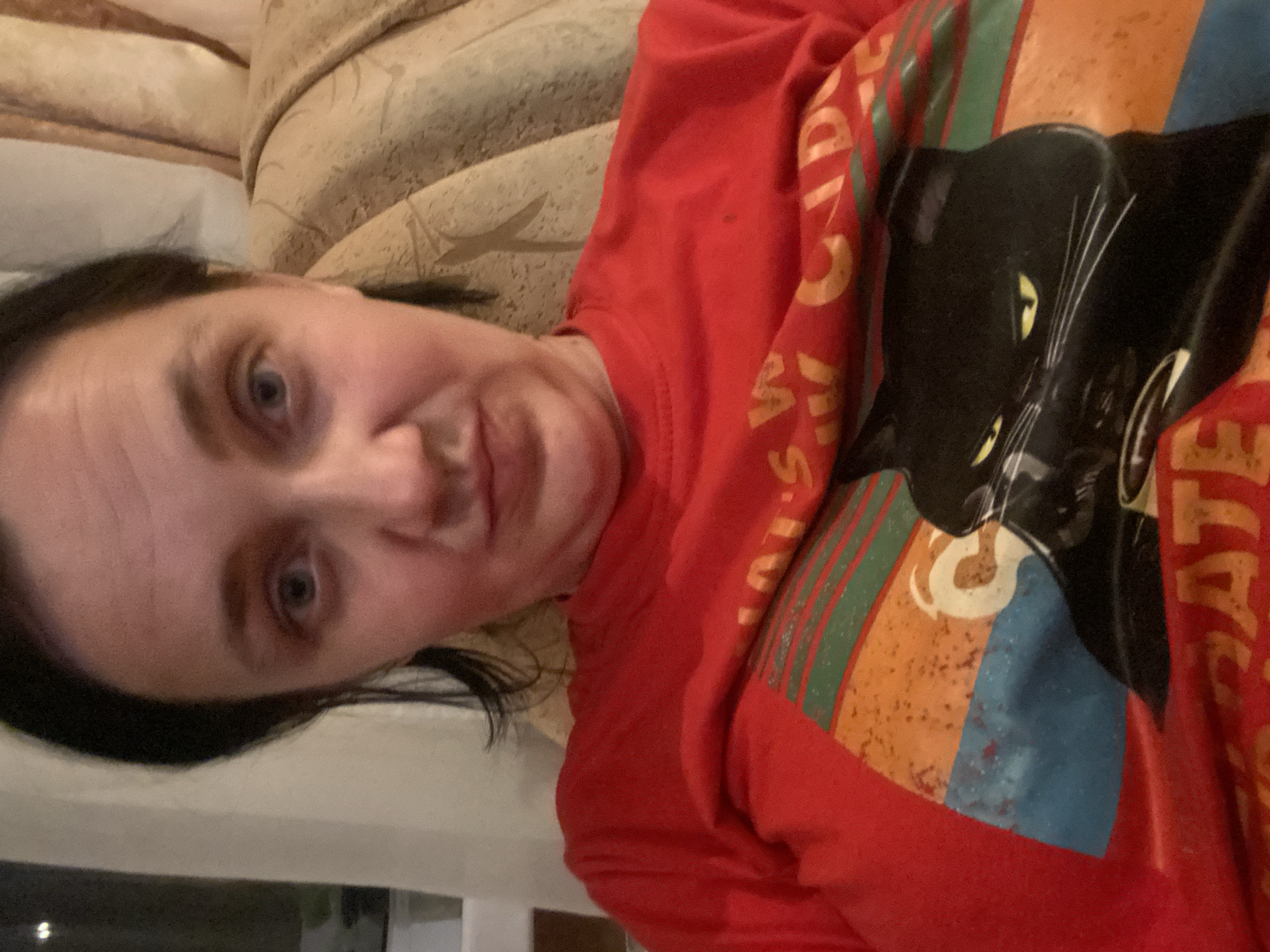 Relaxed home afternoon: cat tee, tiki drinks, and TV news