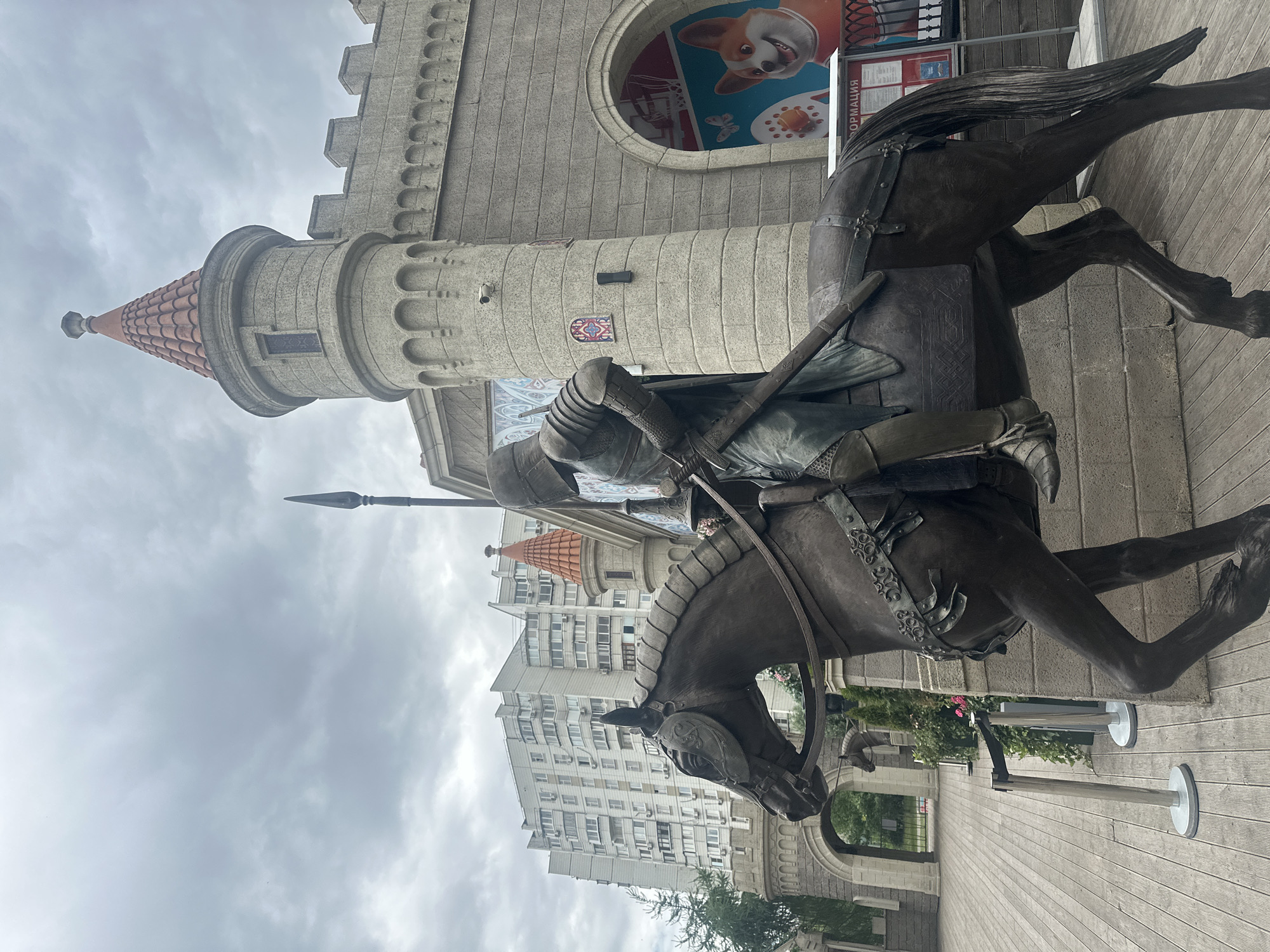 Bronze knight and castle-style building explored in Moscow