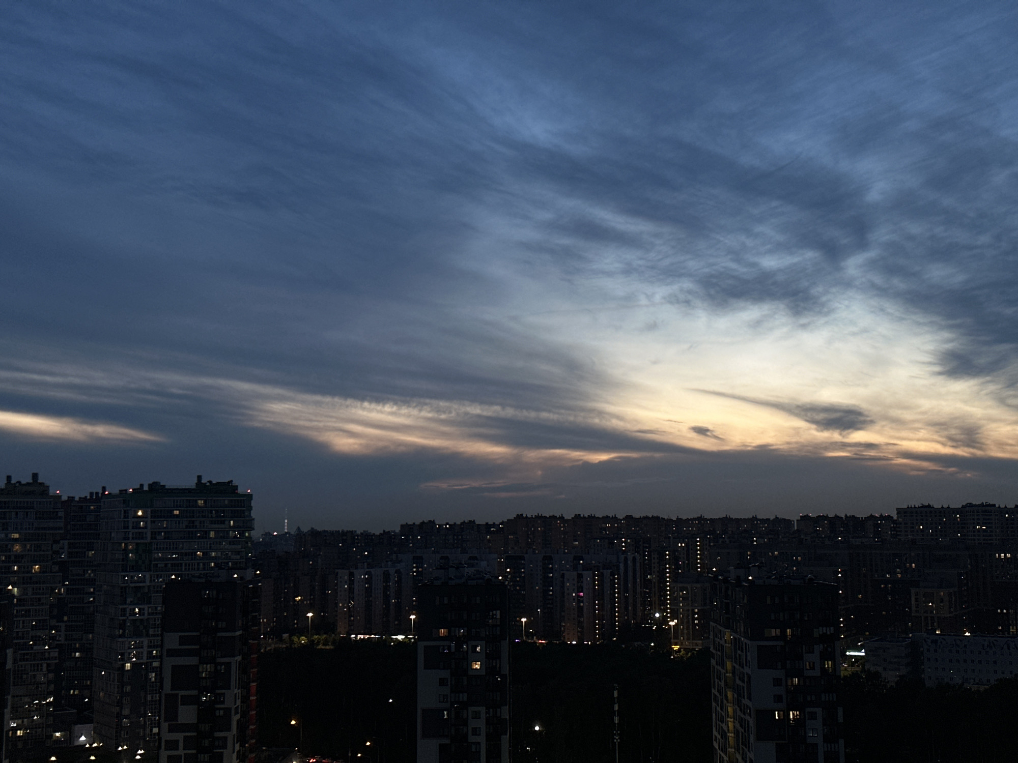 Feklistovo apartment skyline at dusk, plus a dog at home