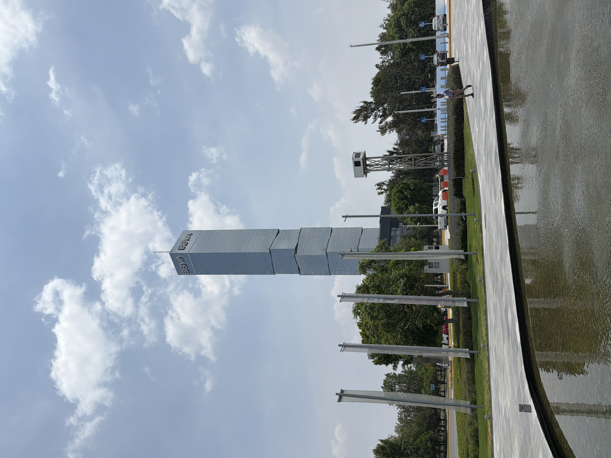 BBVA Tower and public sculpture observed in Tlaxcalancingo