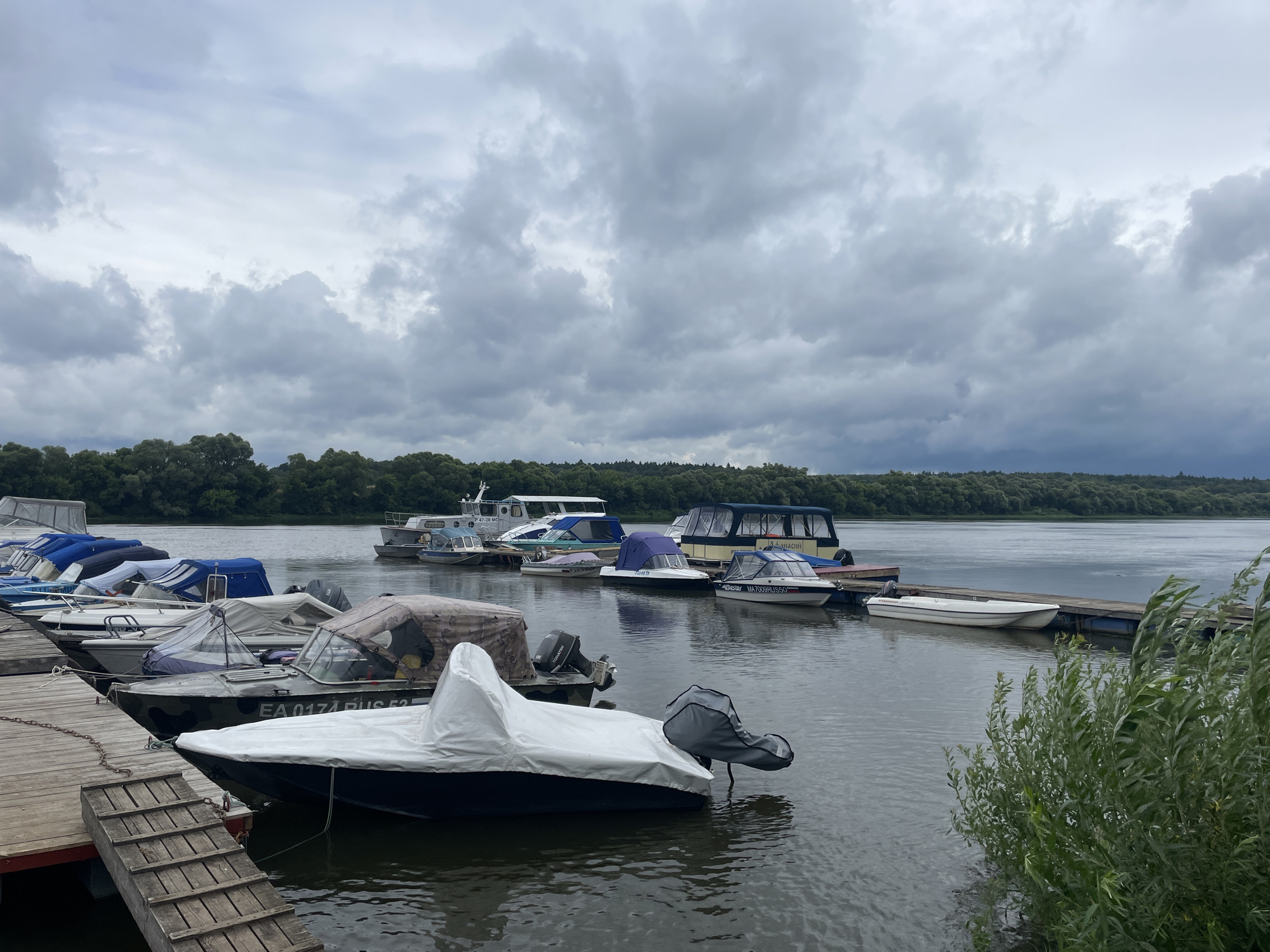Pushchino's Oka River marina on a grey July morning