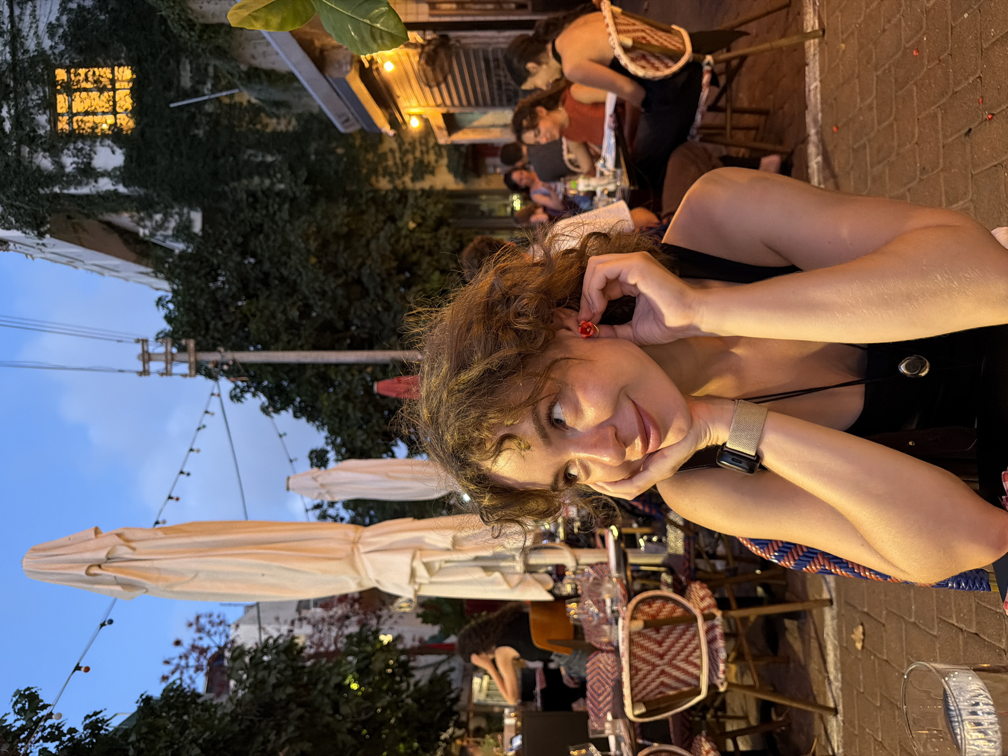 Outdoor dinner at Ha Taco, Tel Aviv, at dusk