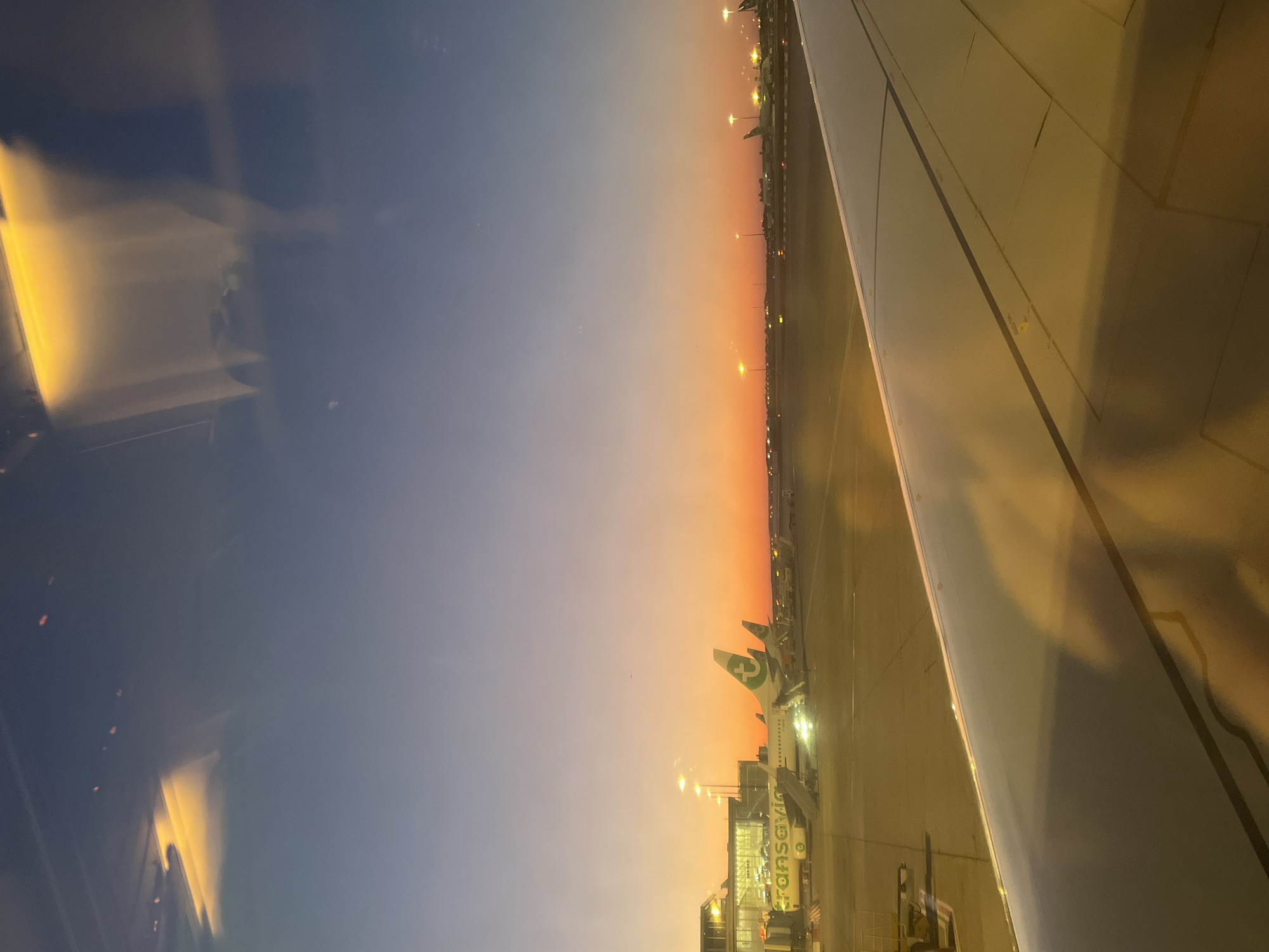 Passenger documents early morning airport view in France