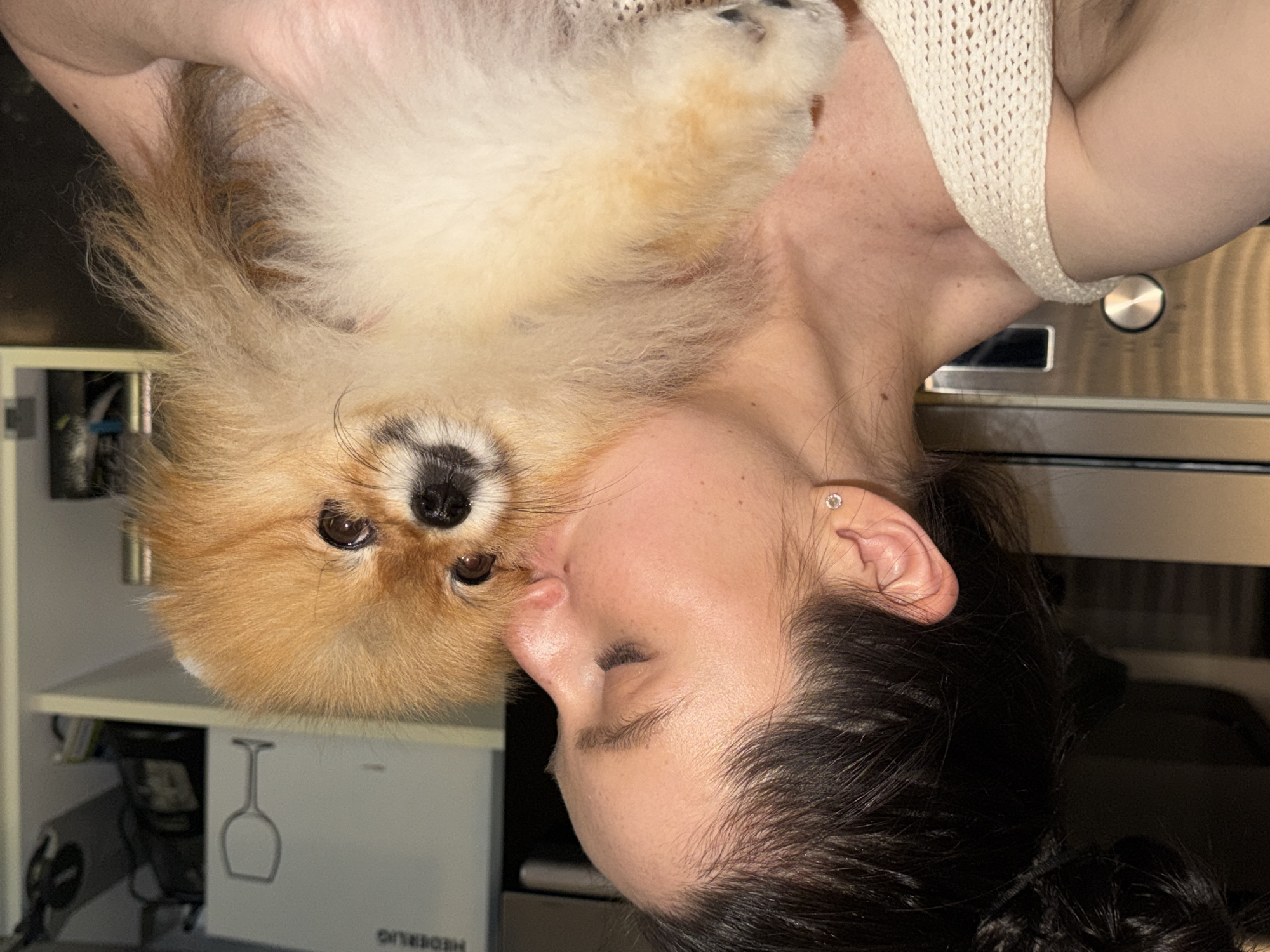 Woman shares quiet moments with pets in Khimki home