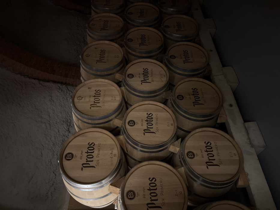 Visitor documents evening tour of historic Protos winery in Peñafiel