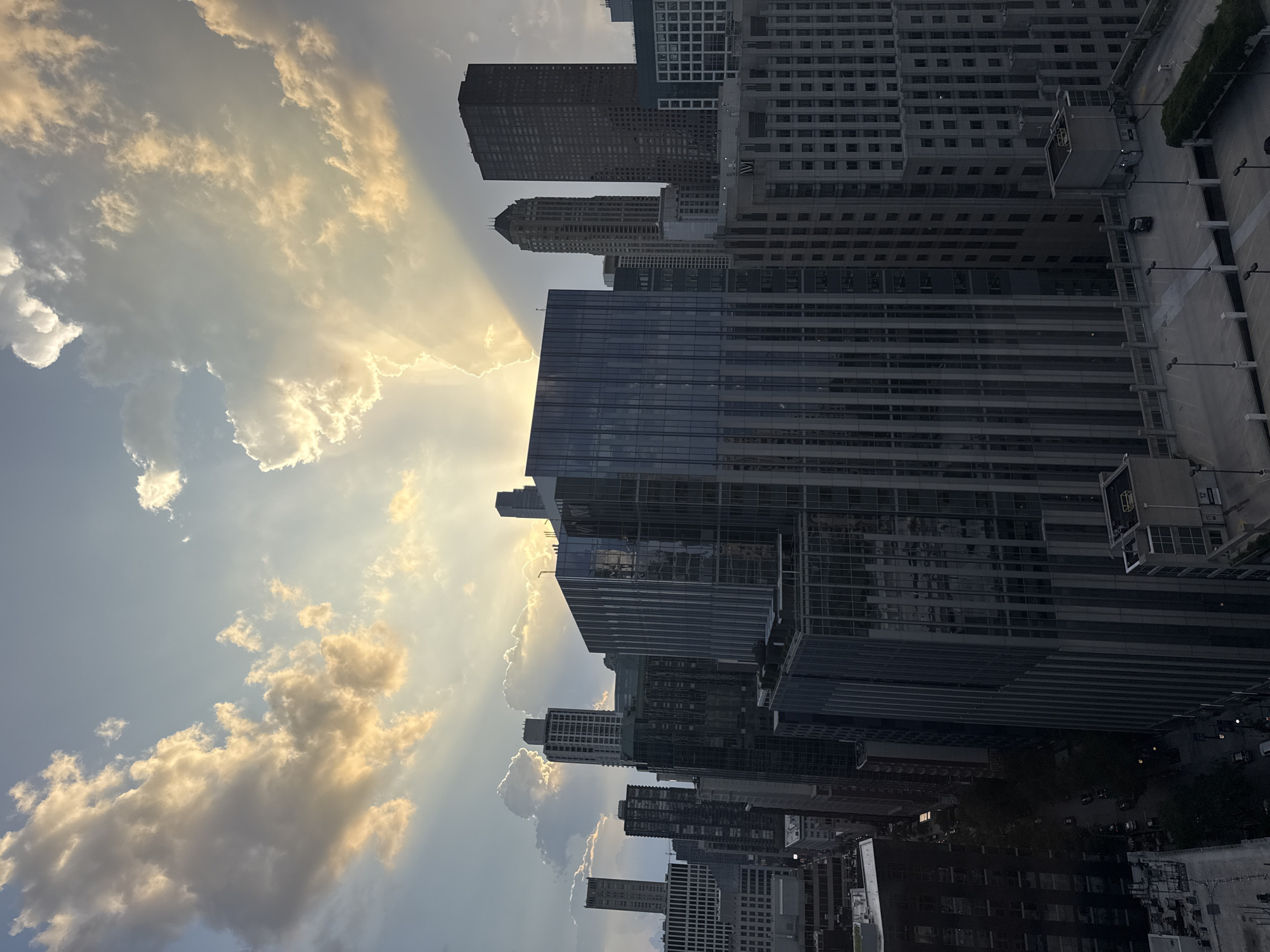 Chicago skyline glows at sunset on a busy July evening