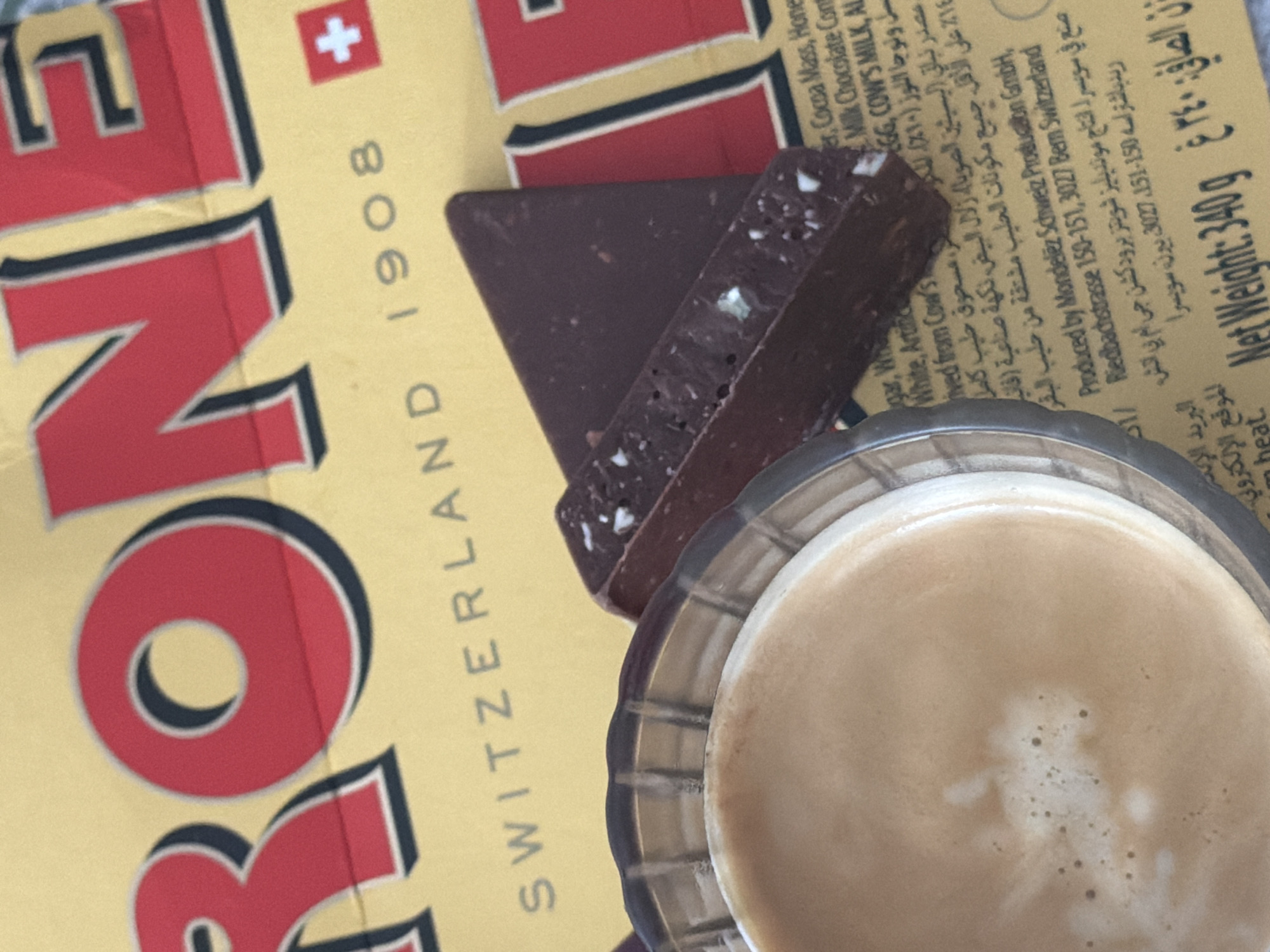 Morning coffee break with Toblerone and fresh baked goods