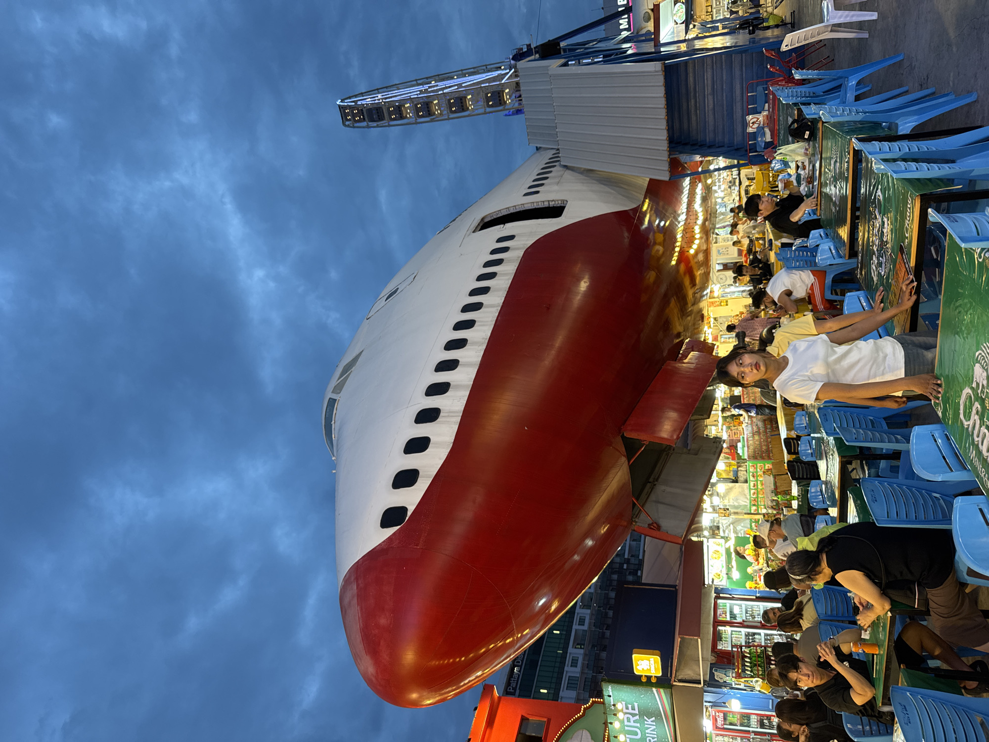 Pattaya's airplane-themed outdoor market and street food scene
