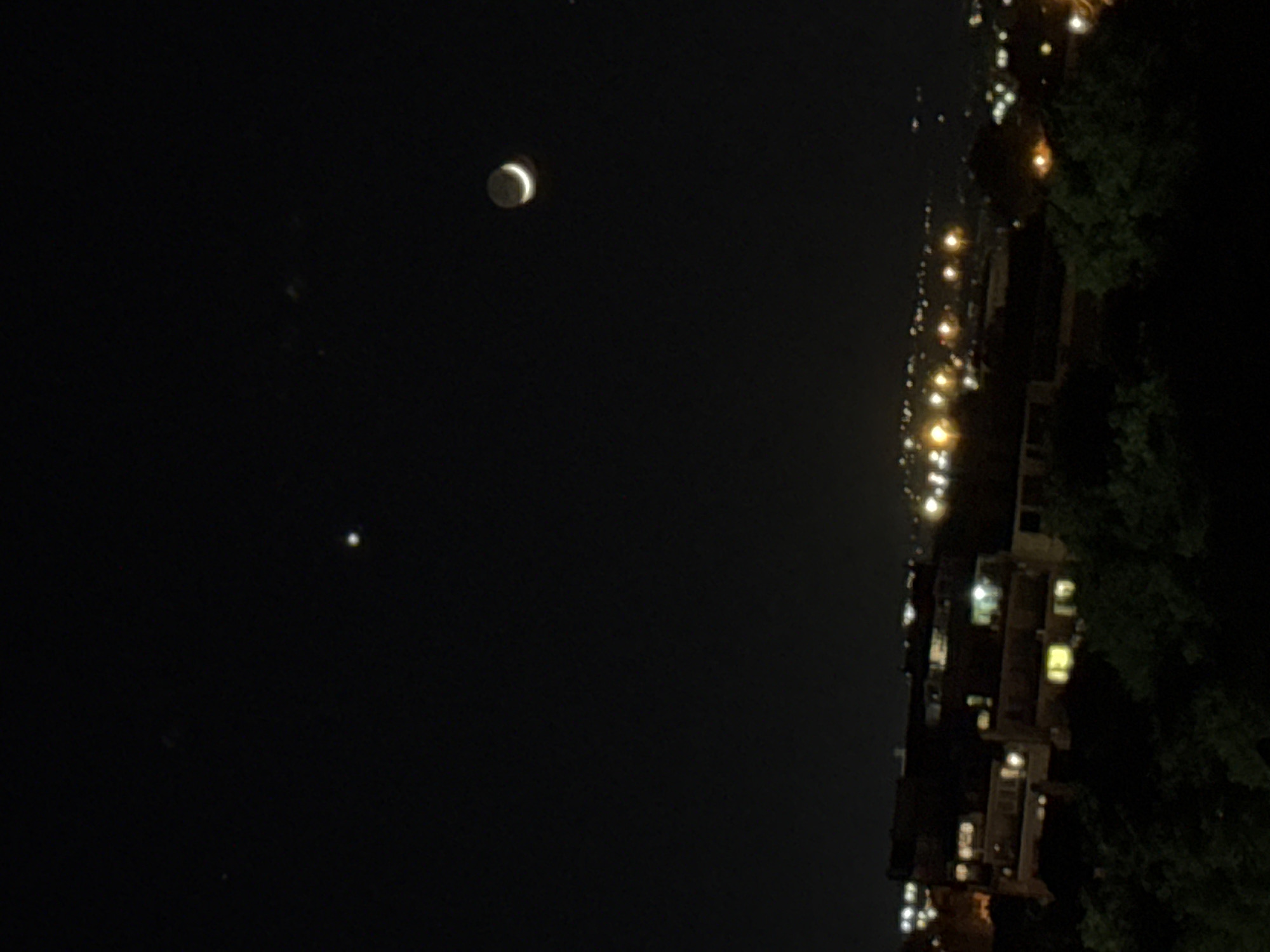 Crescent moon, bright celestial object observed over Varna, Bulgaria