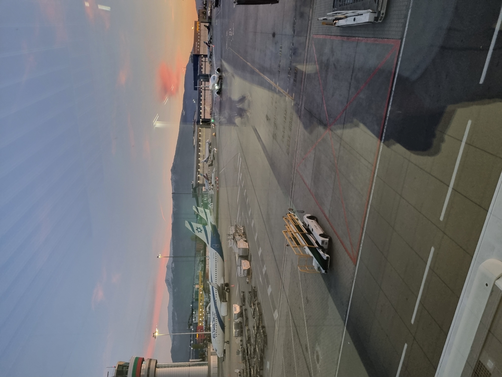 Colorful sunset/sunrise captured at Sofia airport tarmac