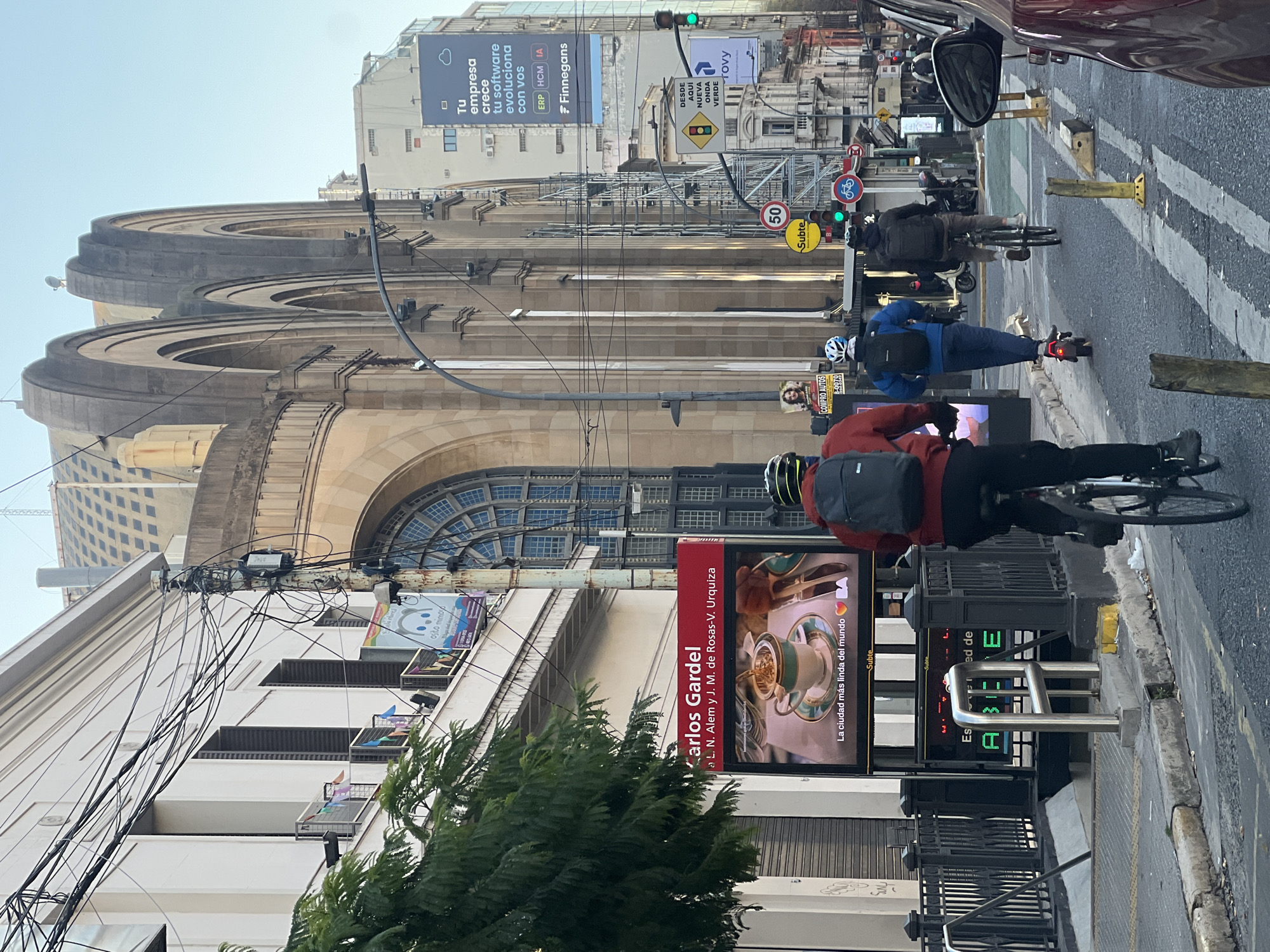 Cyclists ride through central Buenos Aires near Retiro terminal