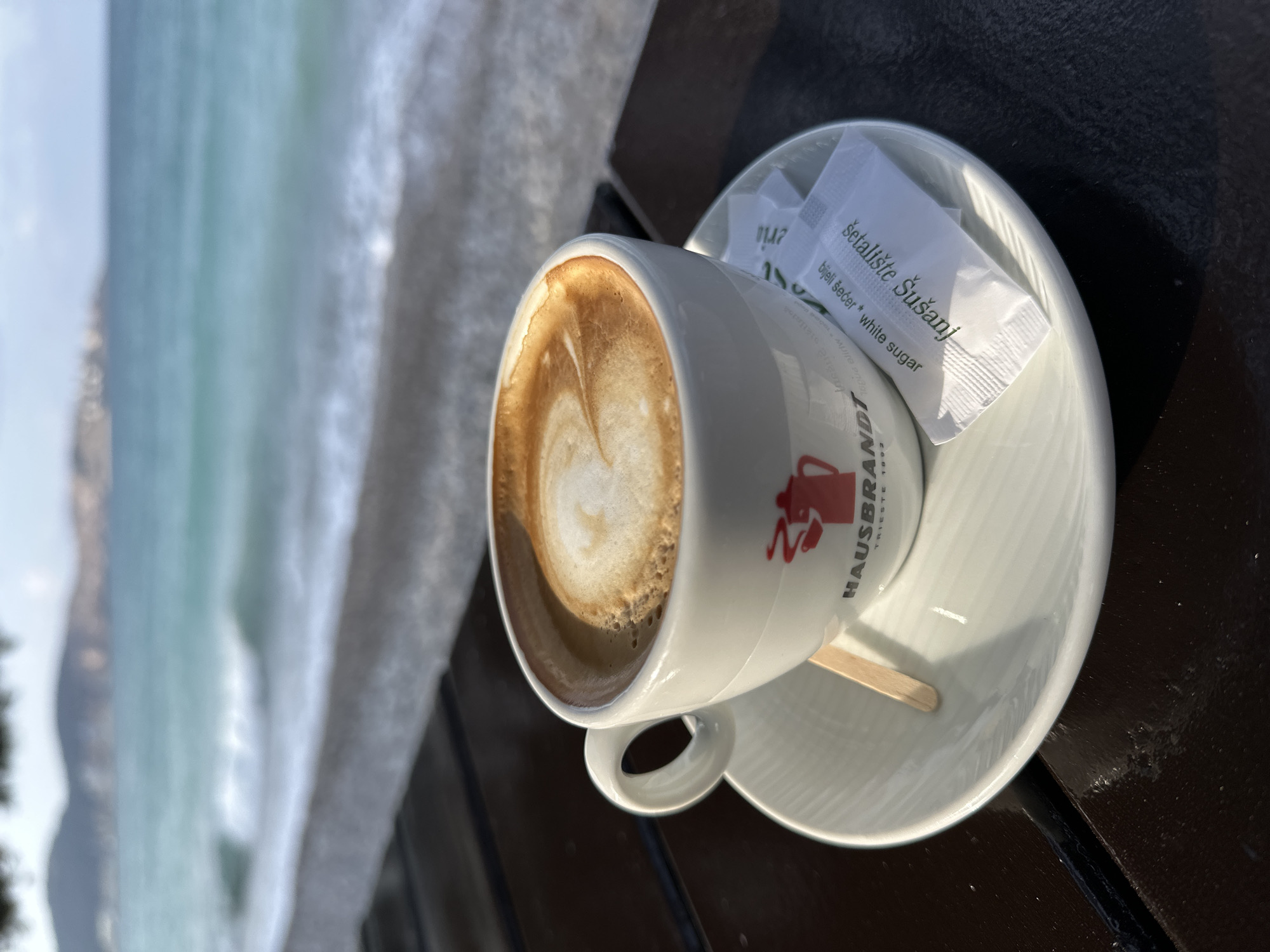 Morning coffee service photographed at Šušanj beach, Montenegro