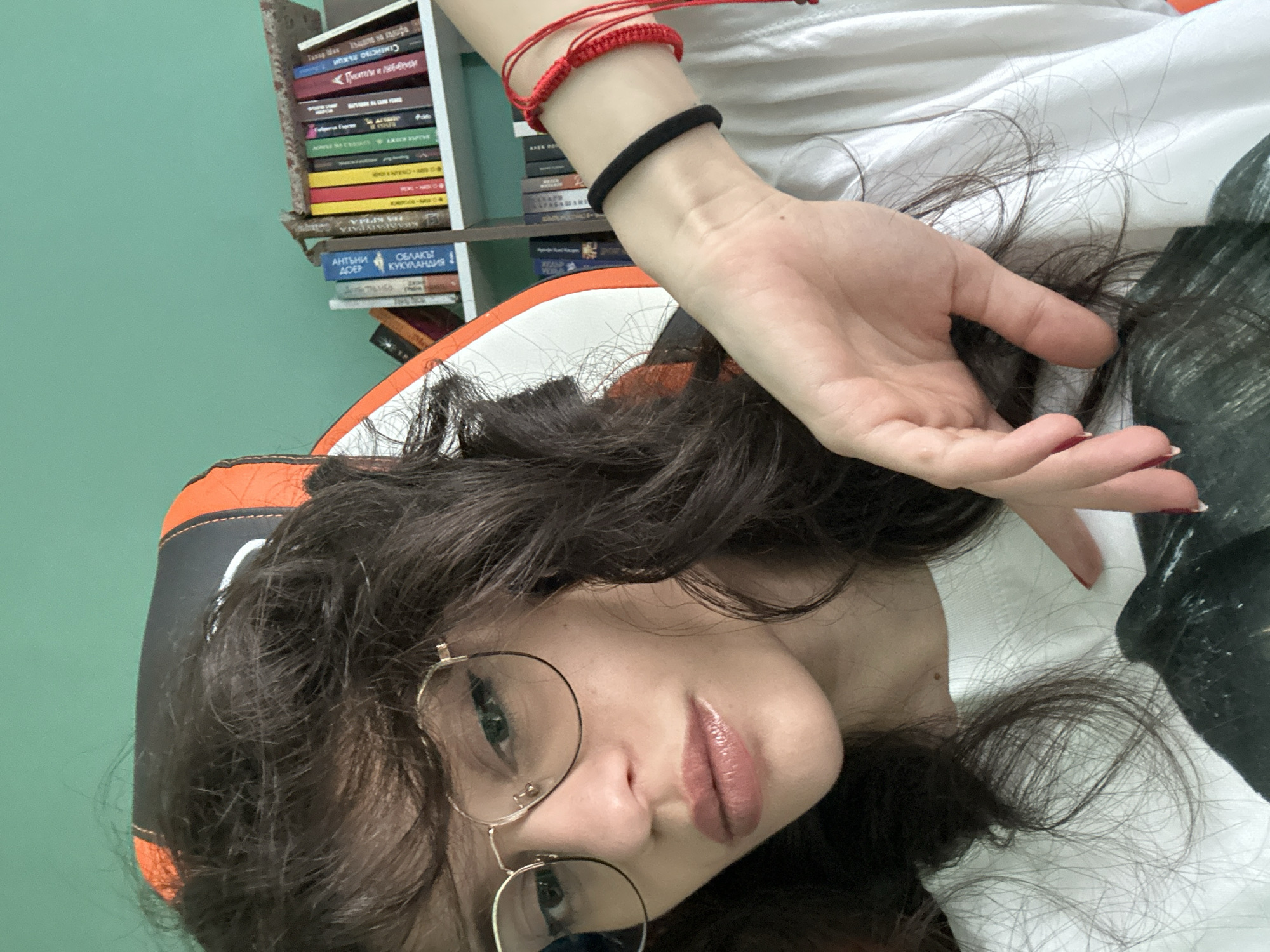 Selfie session in a Sofia room with a gaming chair backdrop