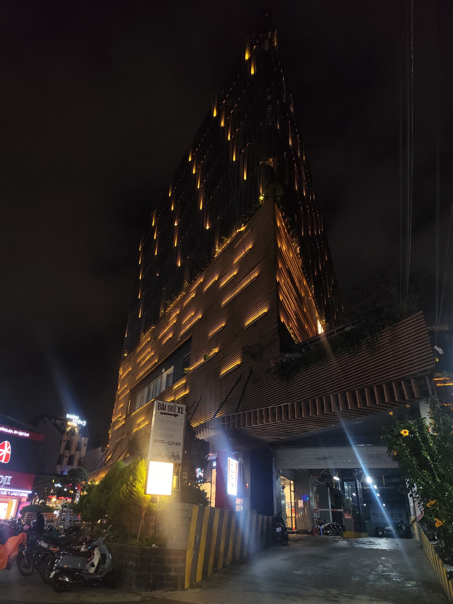 Modern Da Lat architecture captured in nighttime witness observations