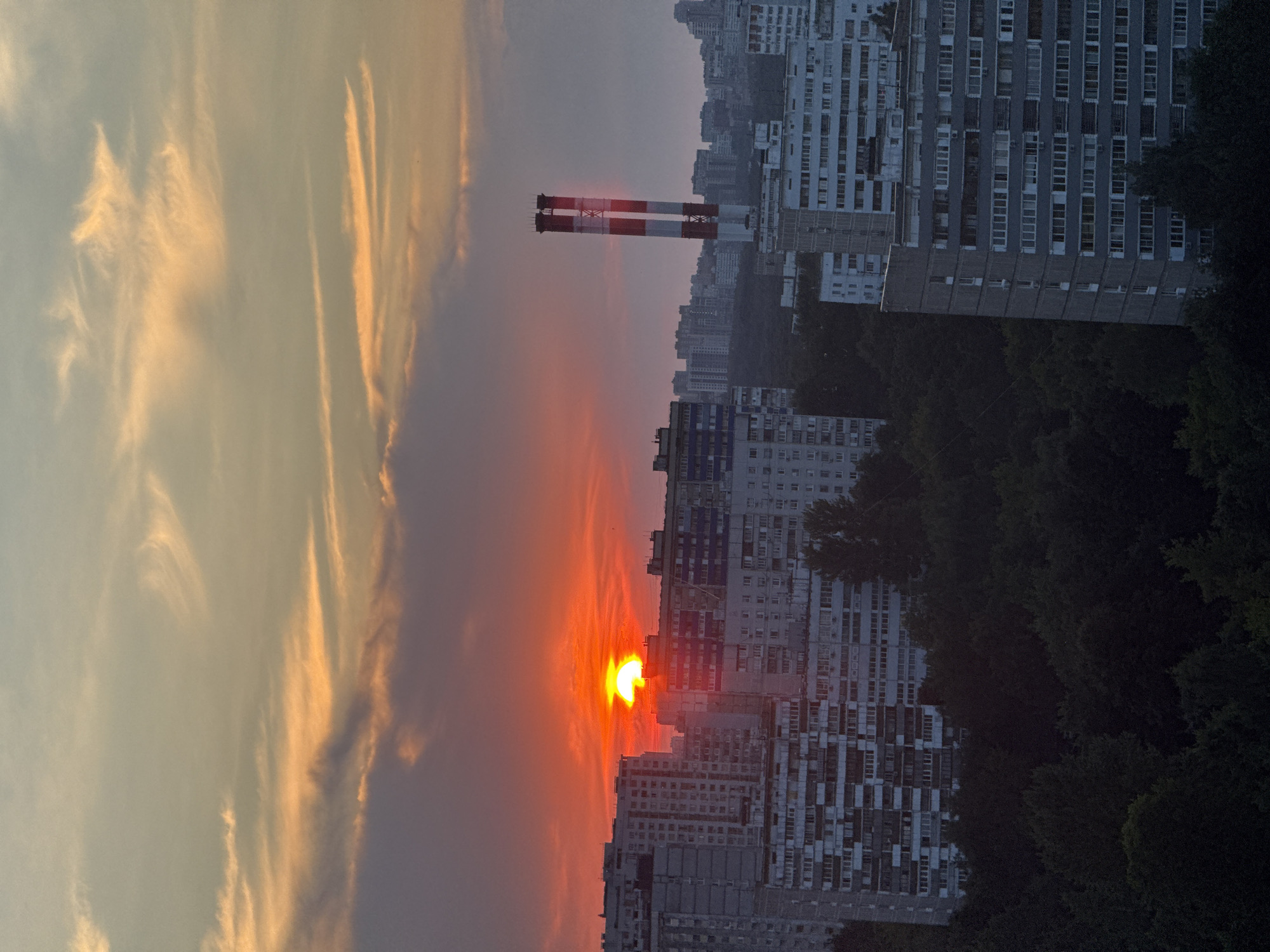 Moscow sunset watched from above, August evening