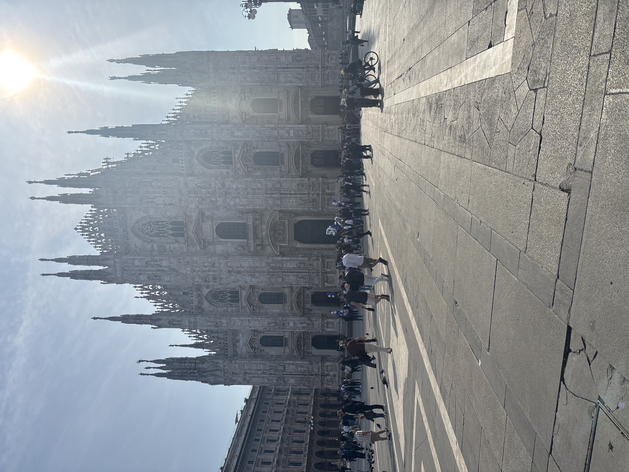 Morning crowd activity documented at Milan's Piazza del Duomo