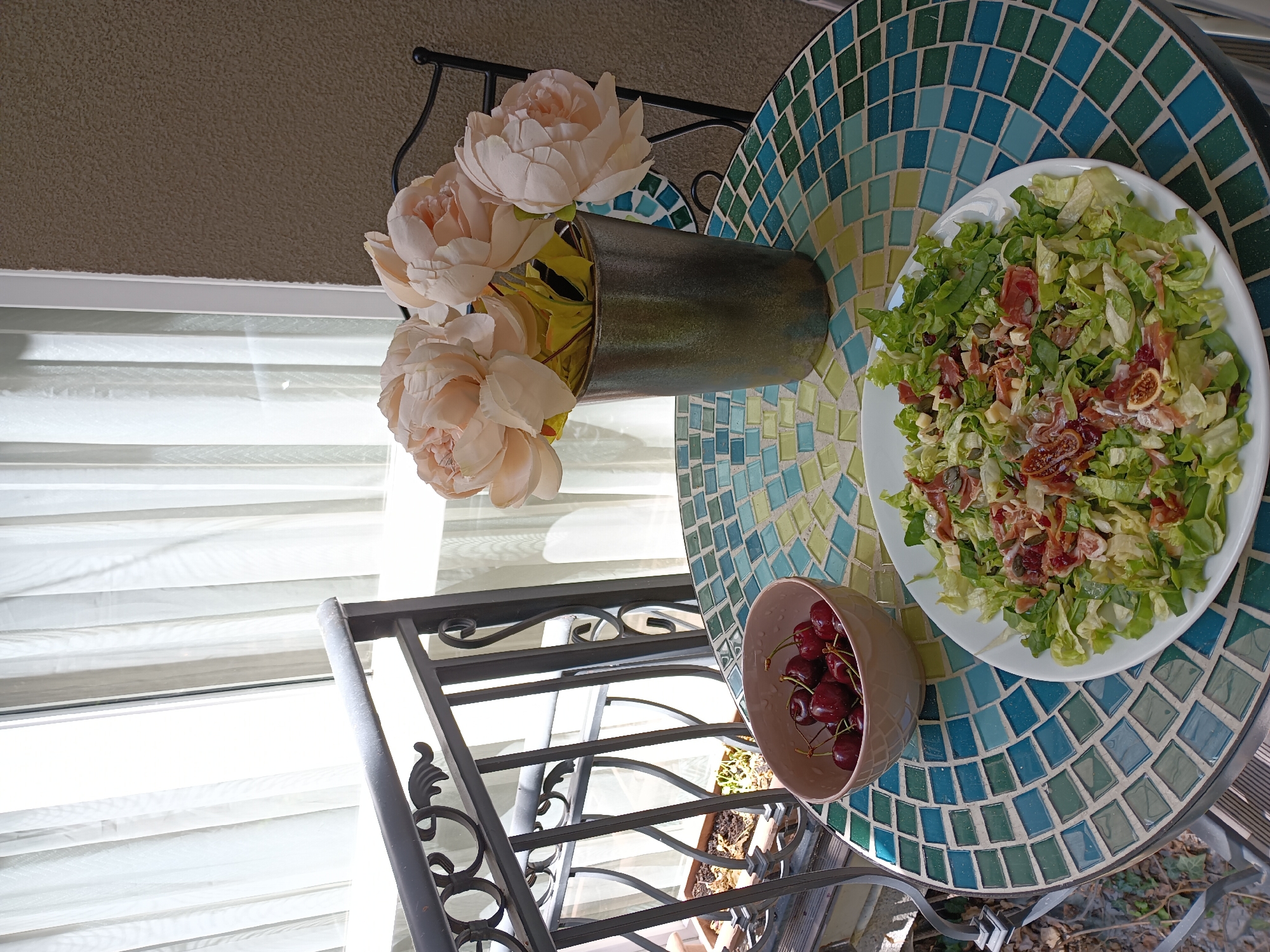 Homemade lunch coming together on a Sofia patio