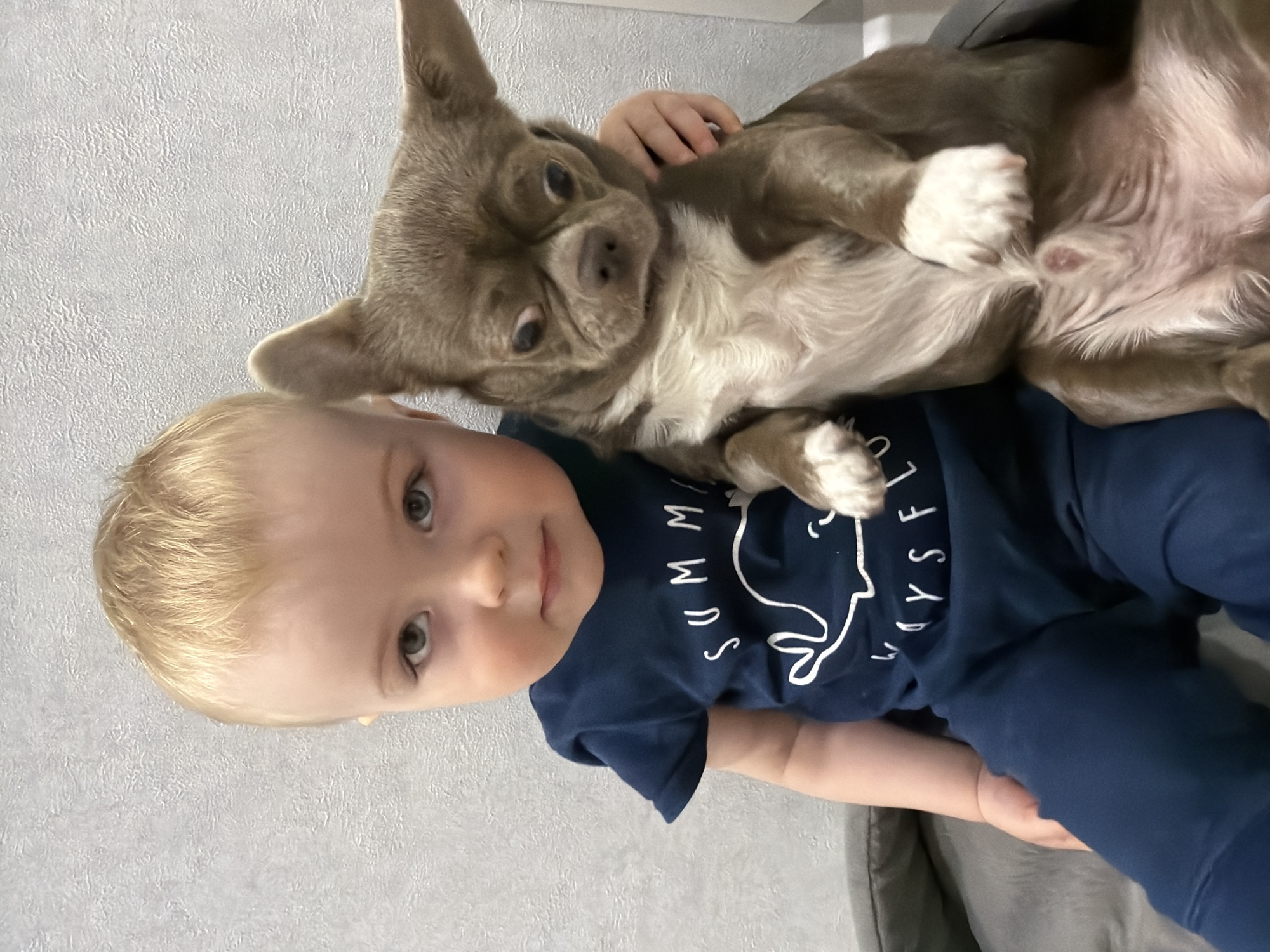 Child and small dog share tender moment in Votkinsk