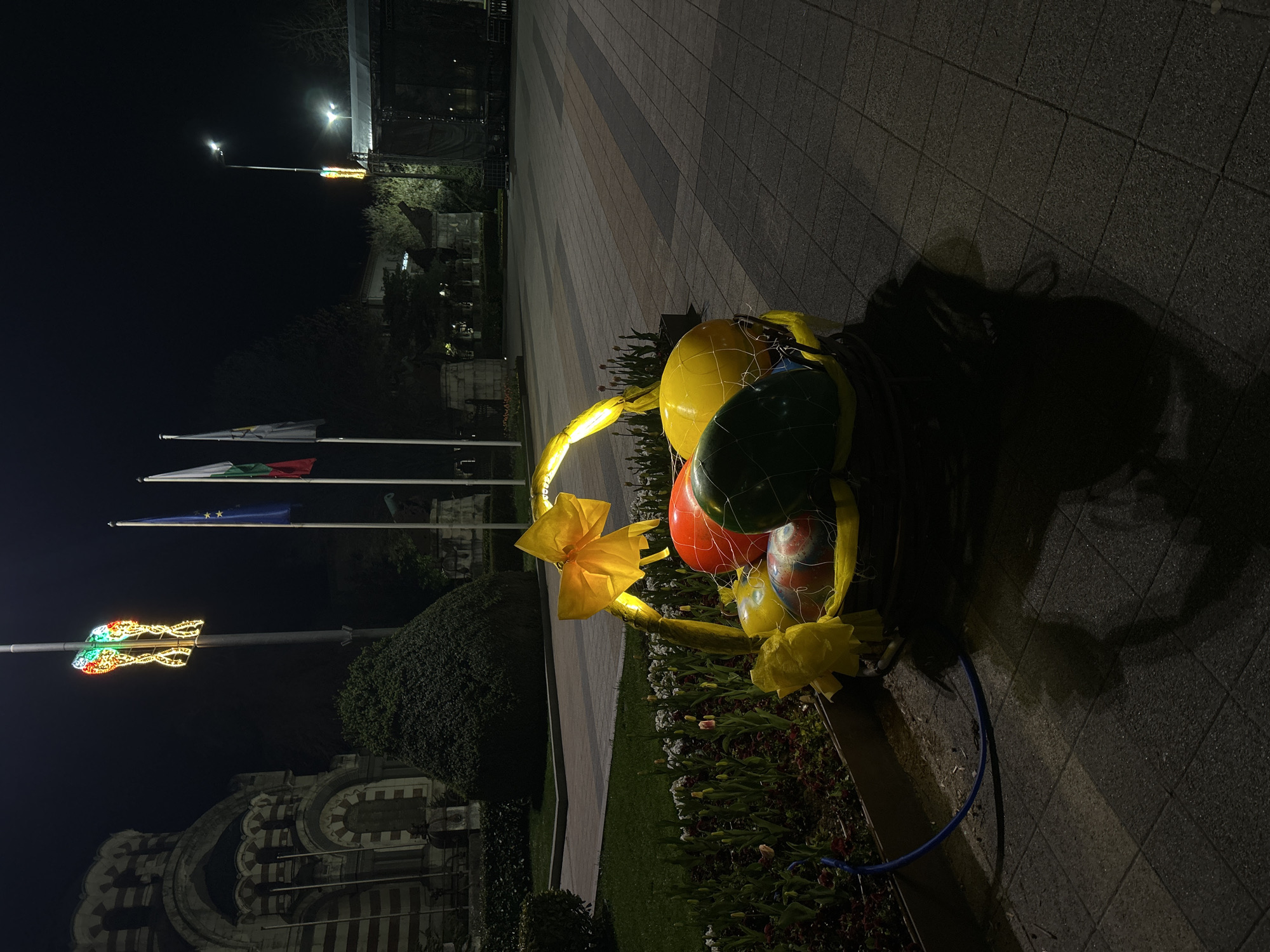 Easter decorations displayed at night in Pleven, Bulgaria