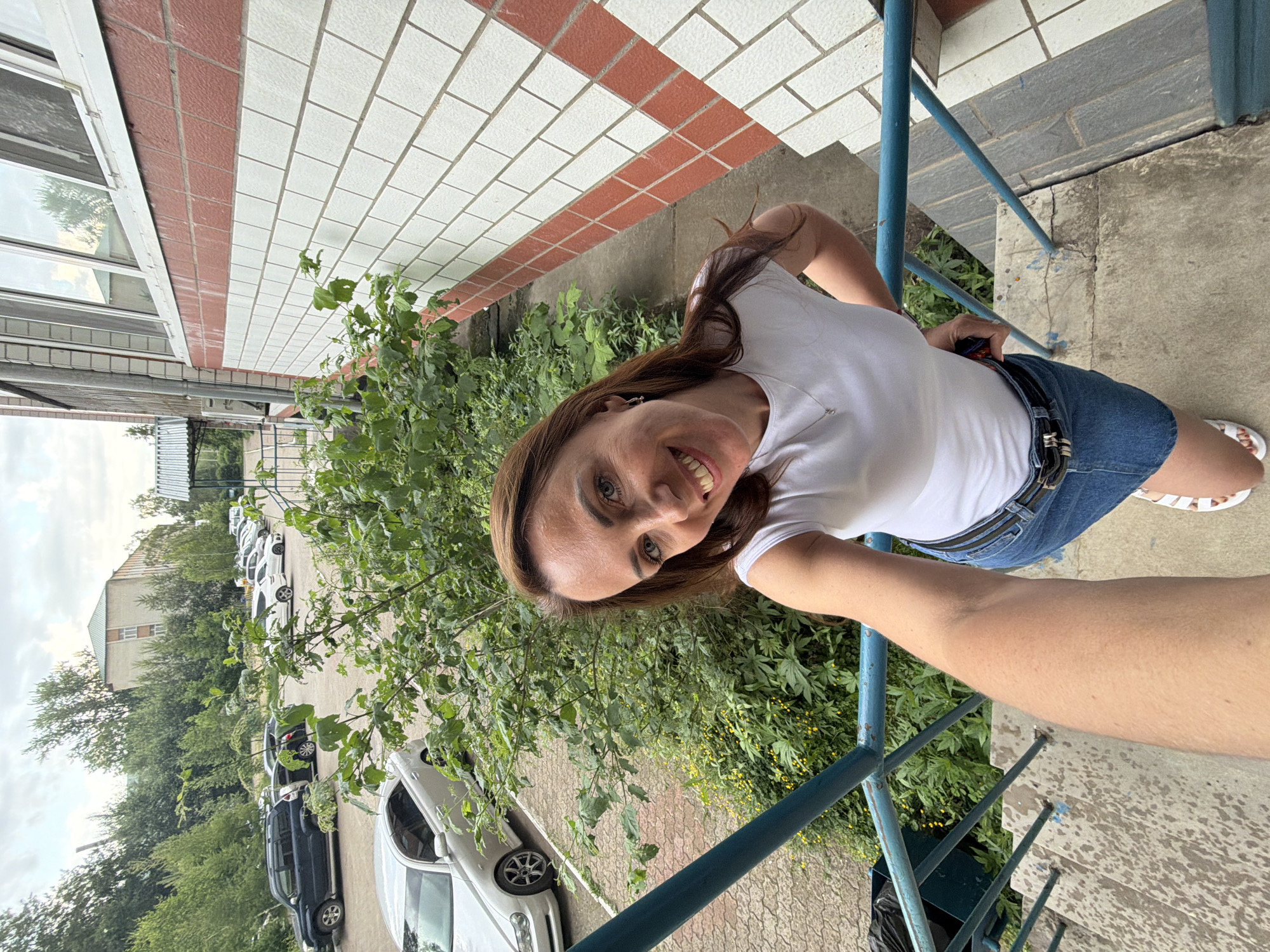 Selfie series on outdoor stairs in Birobidzhan, Russia