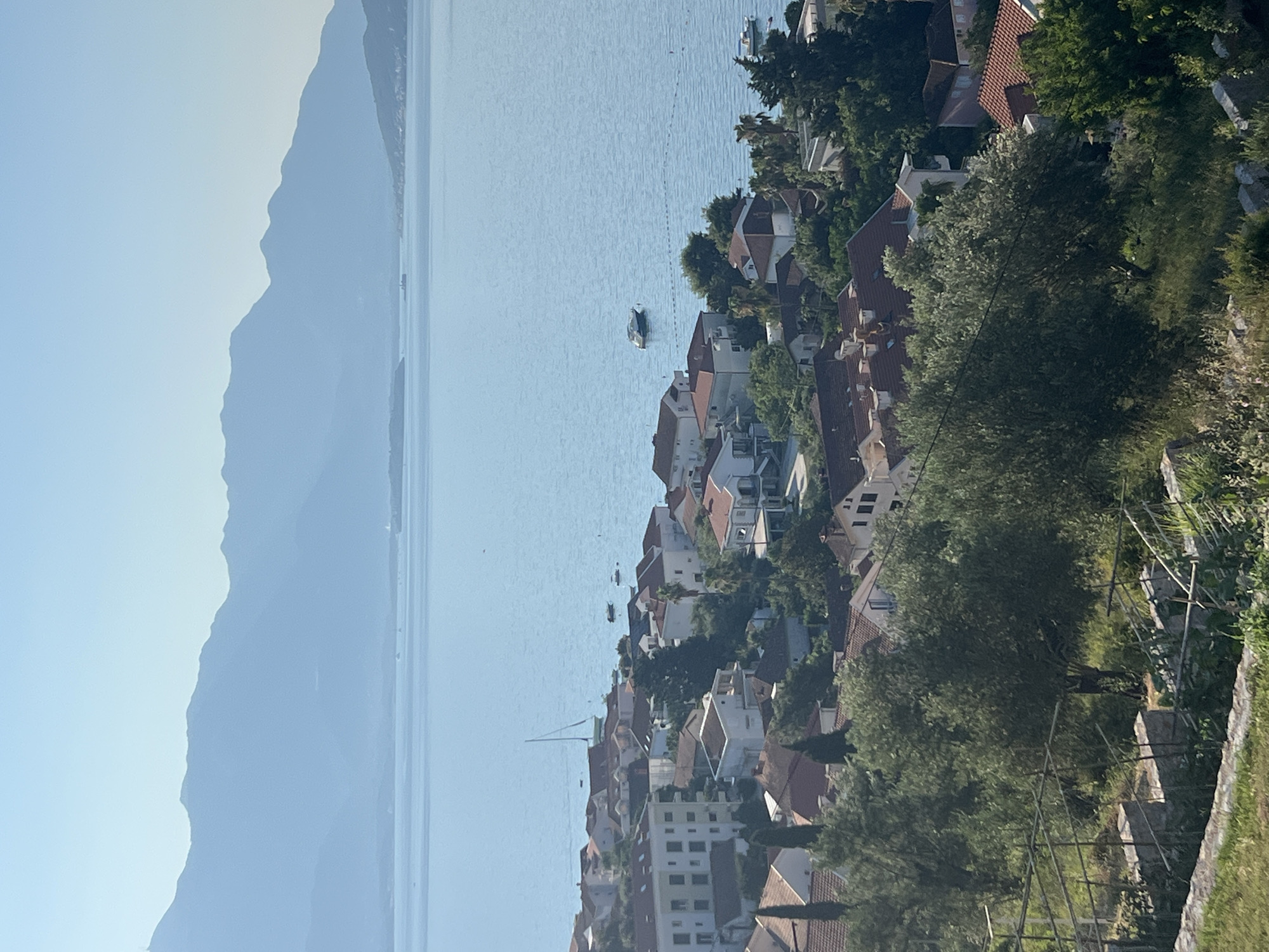 Sunny morning views over Đenovići and the Bay of Kotor