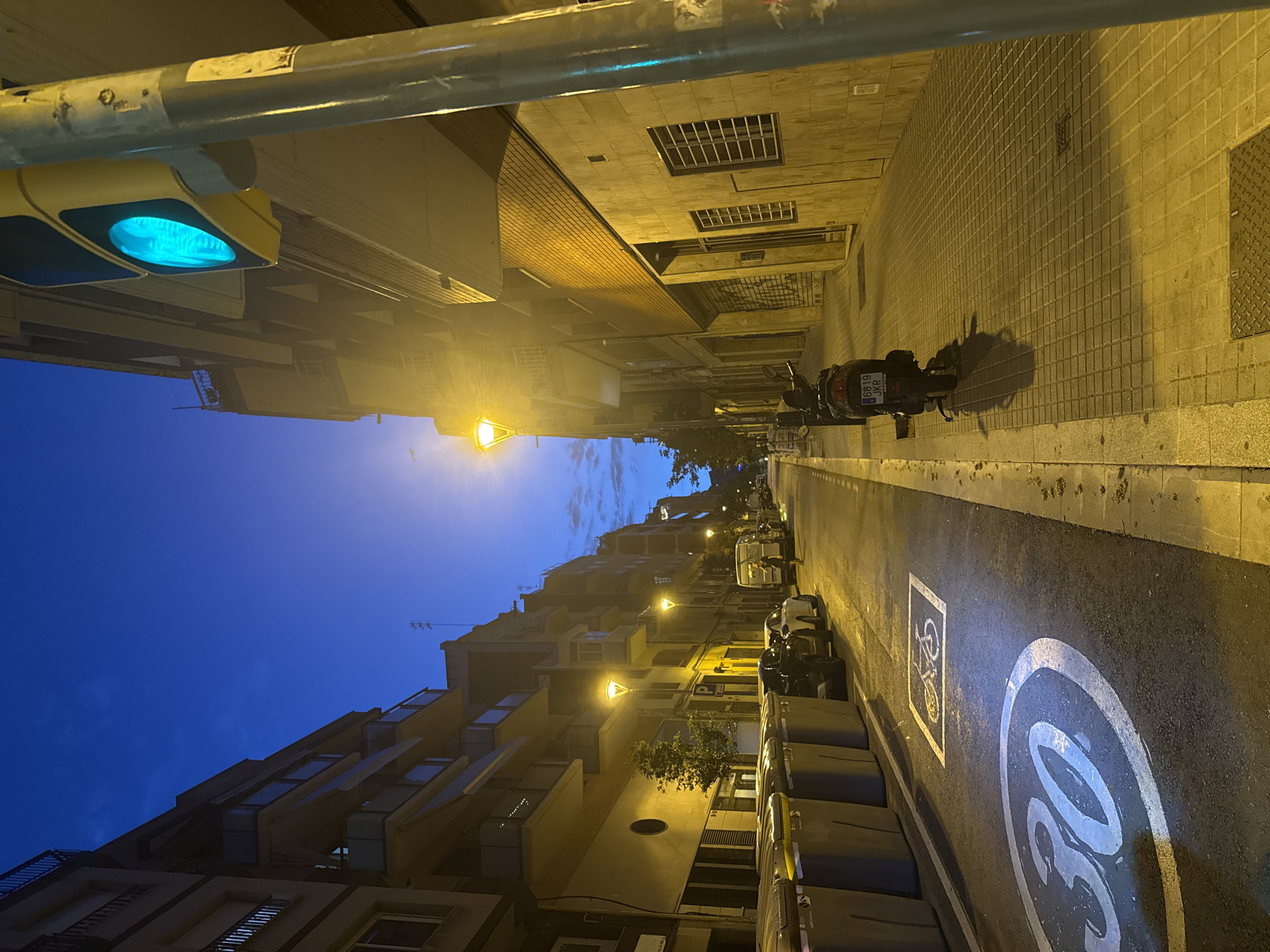Twilight street scene near Maragall metro, Barcelona