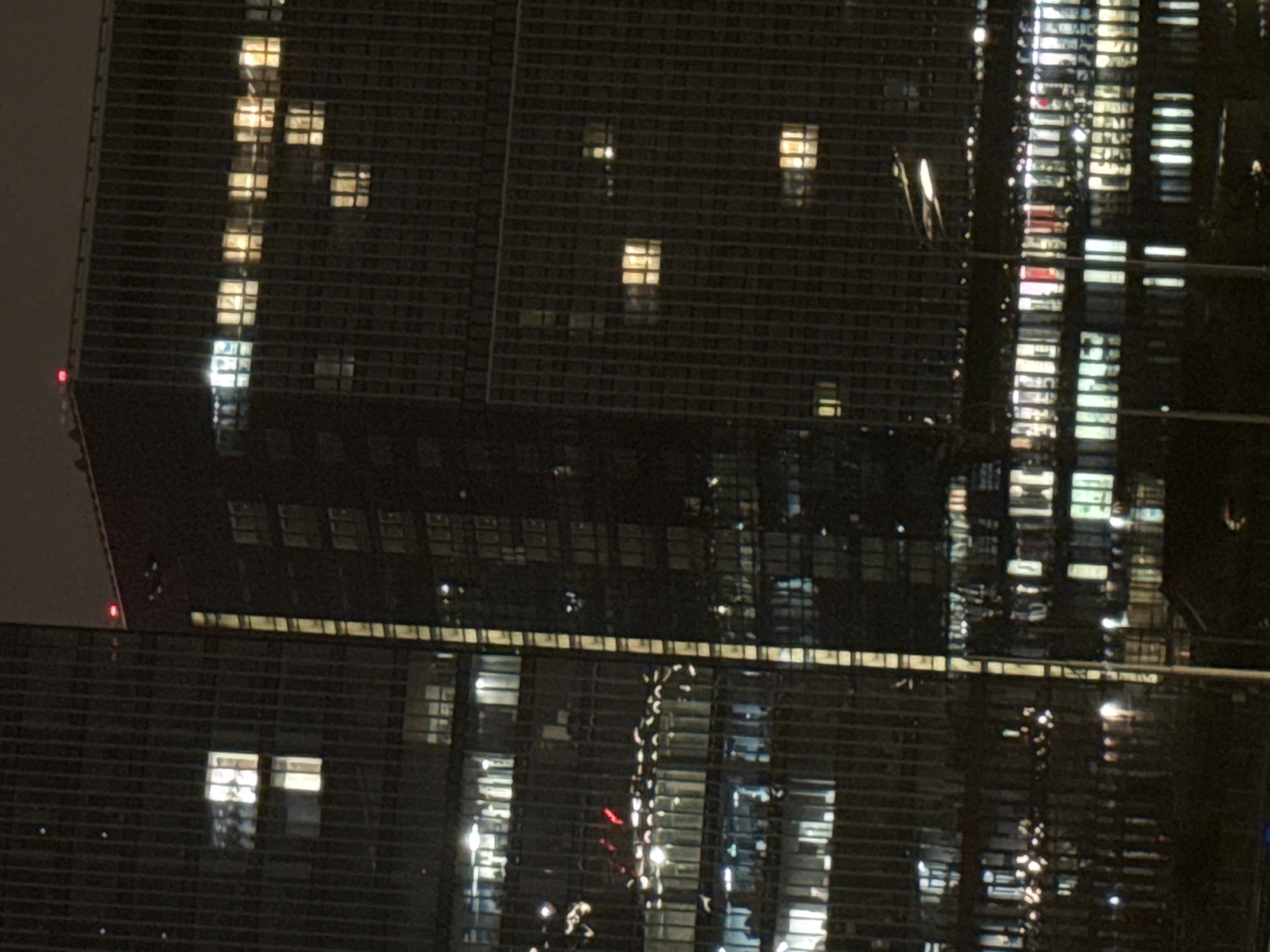 Khimki's illuminated skyline after dark