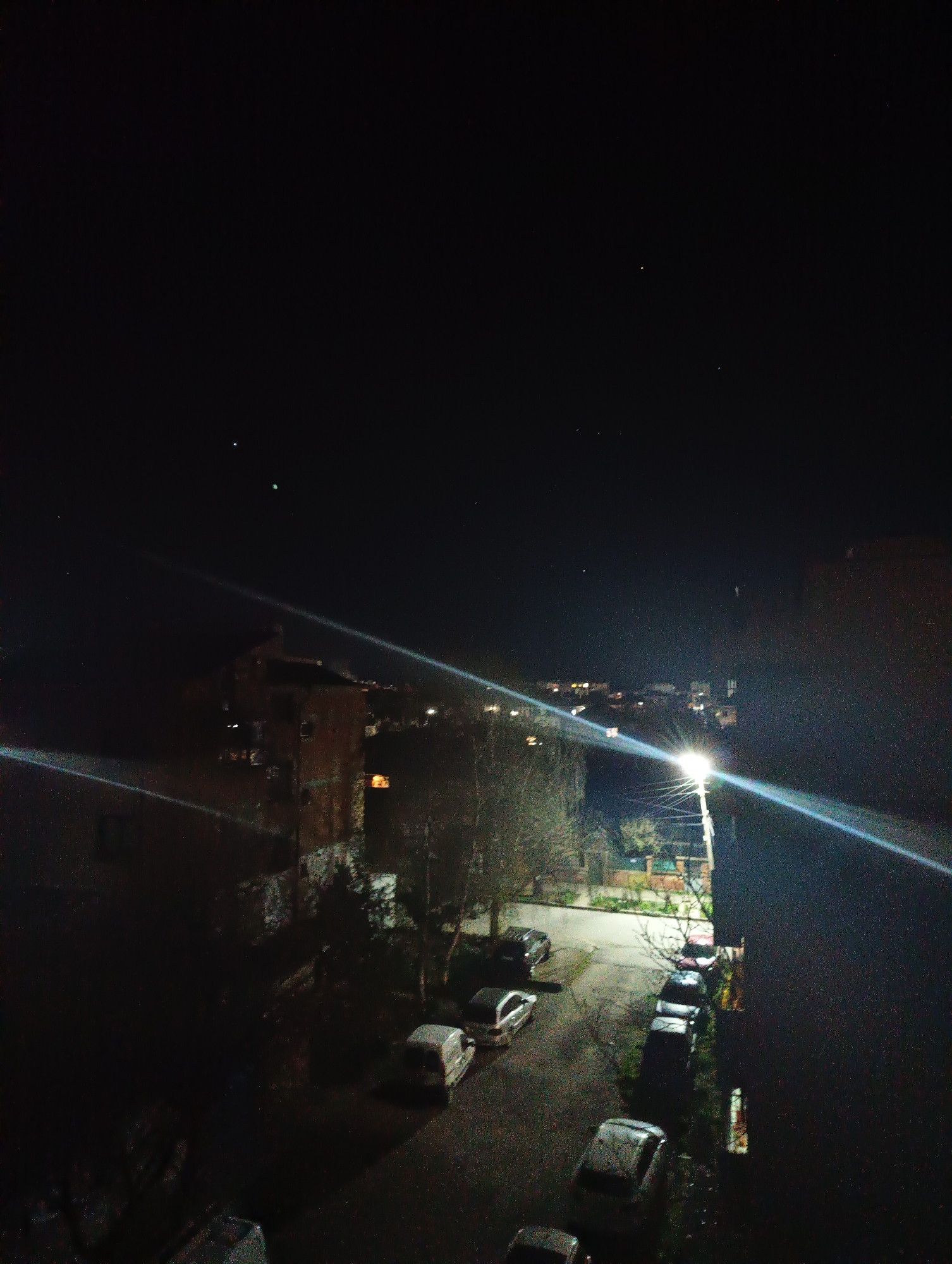 Nighttime residential views captured from elevated position in Karnobat