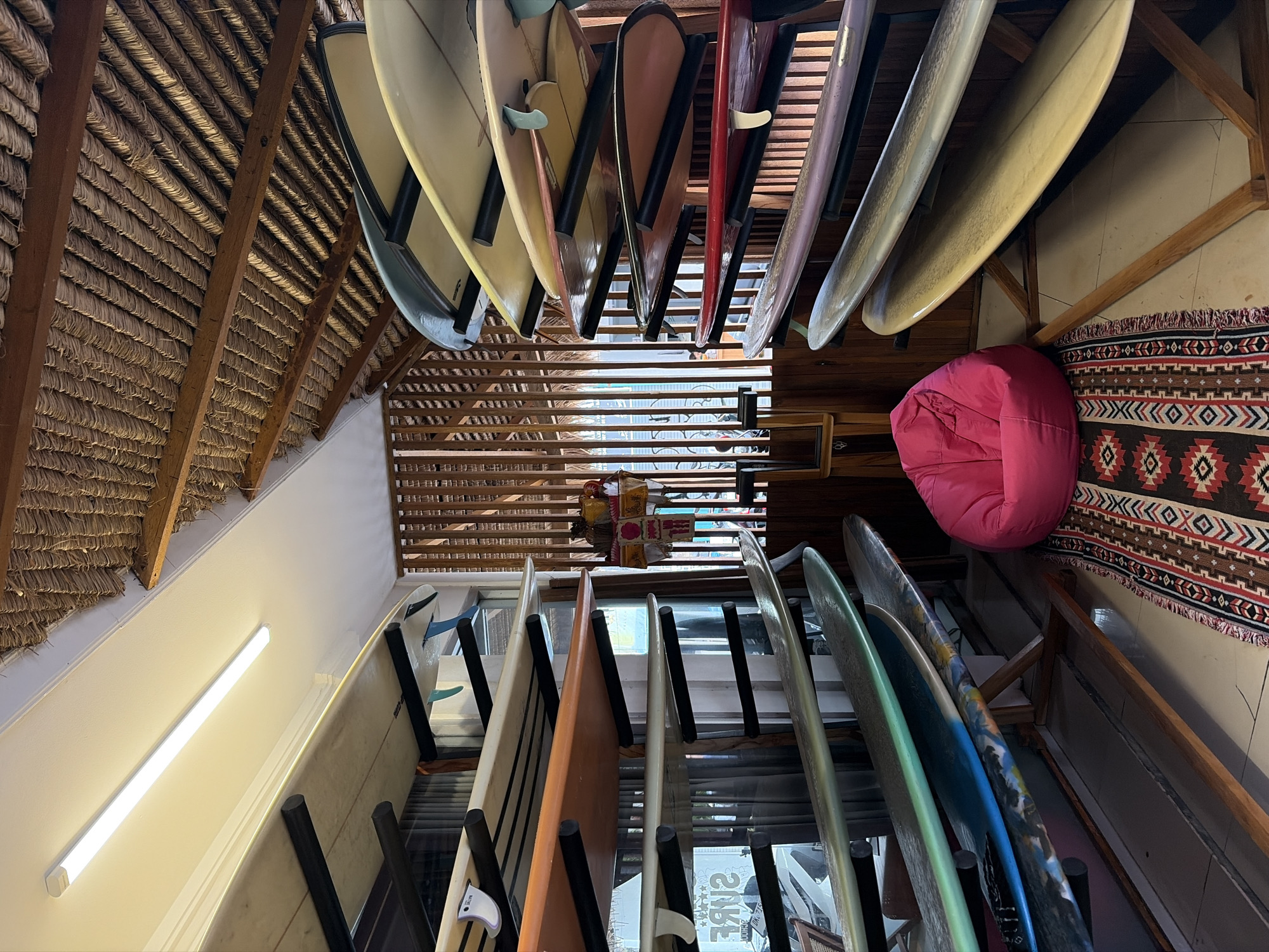 Rustic surfboard storage facility in Kuta, Indonesia