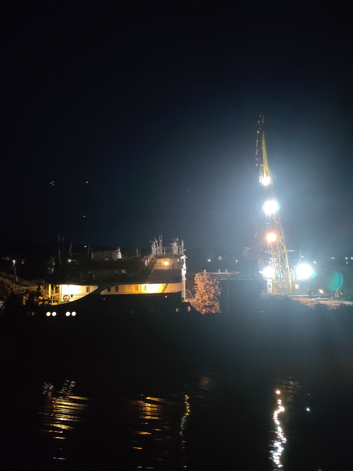 Night operations at Vytegra river terminal captured
