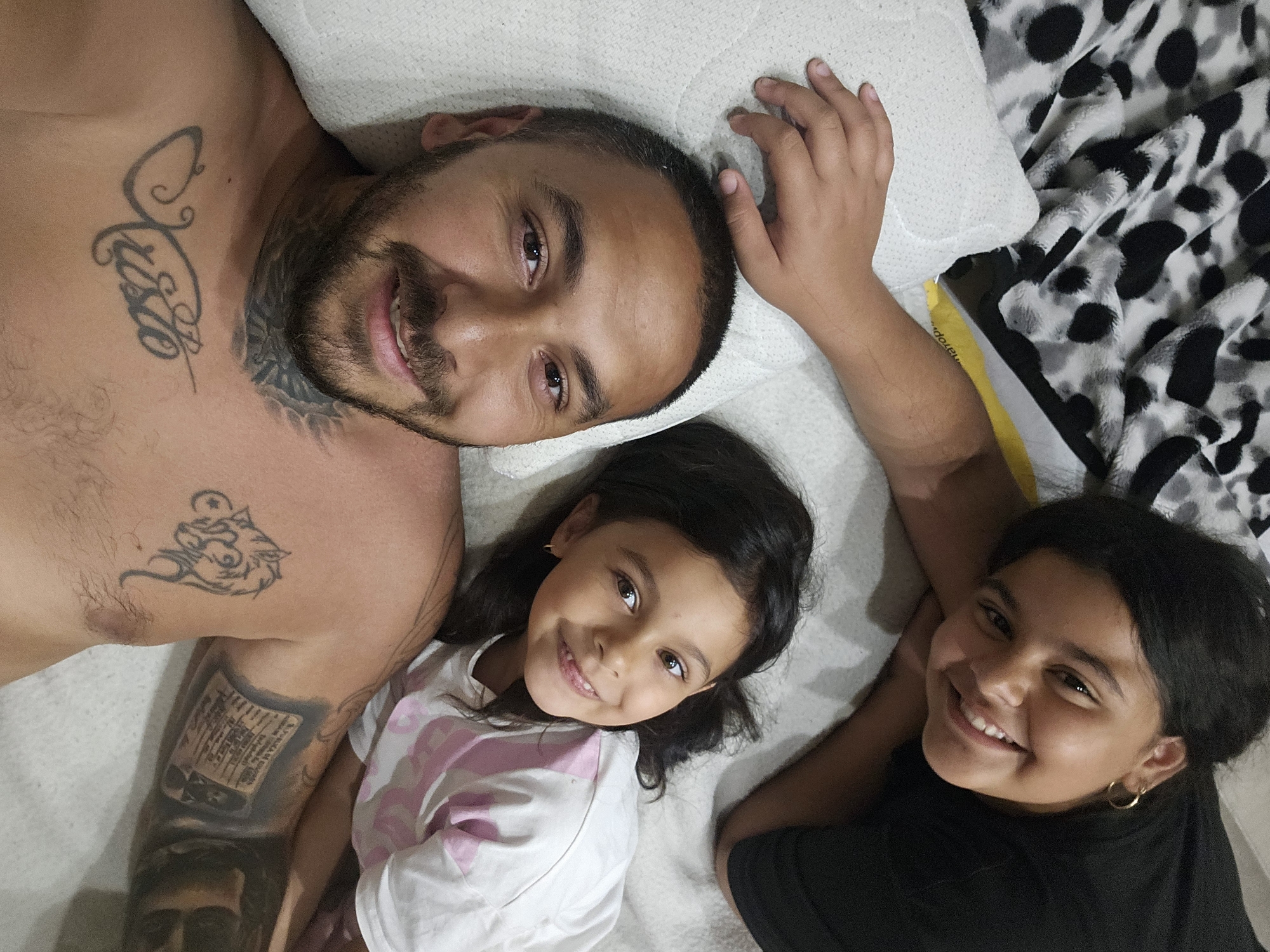 Family takes selfies together at home in Sofia
