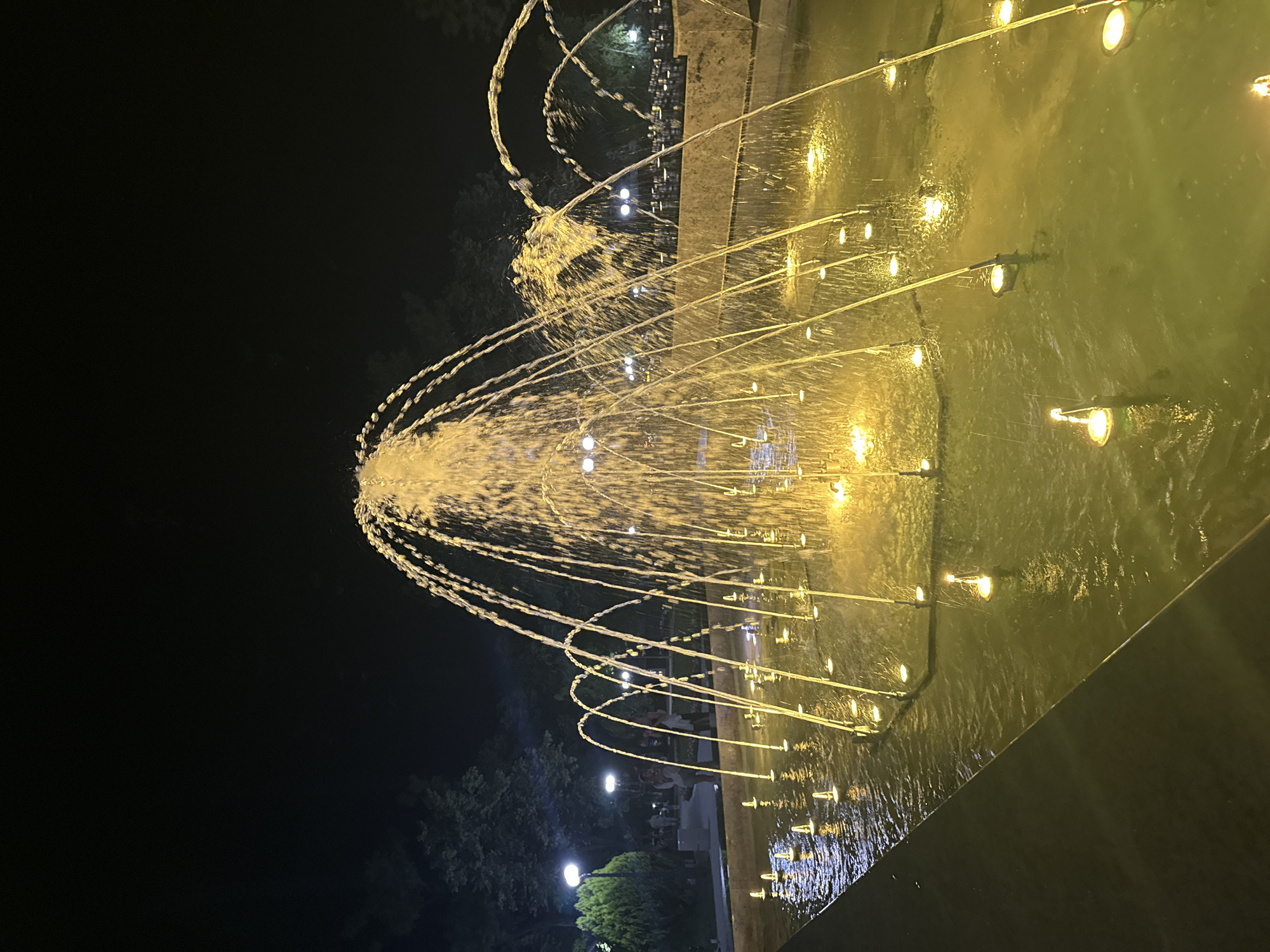 Evening fountain display and dining captured in Stara Zagora