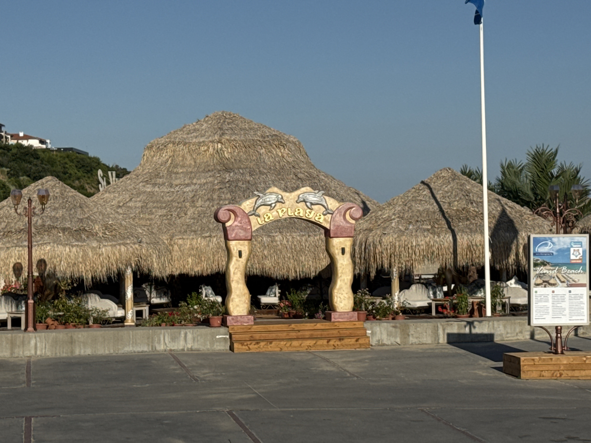 Afternoon around Marina Dinevi's waterfront, bars, and hotel grounds