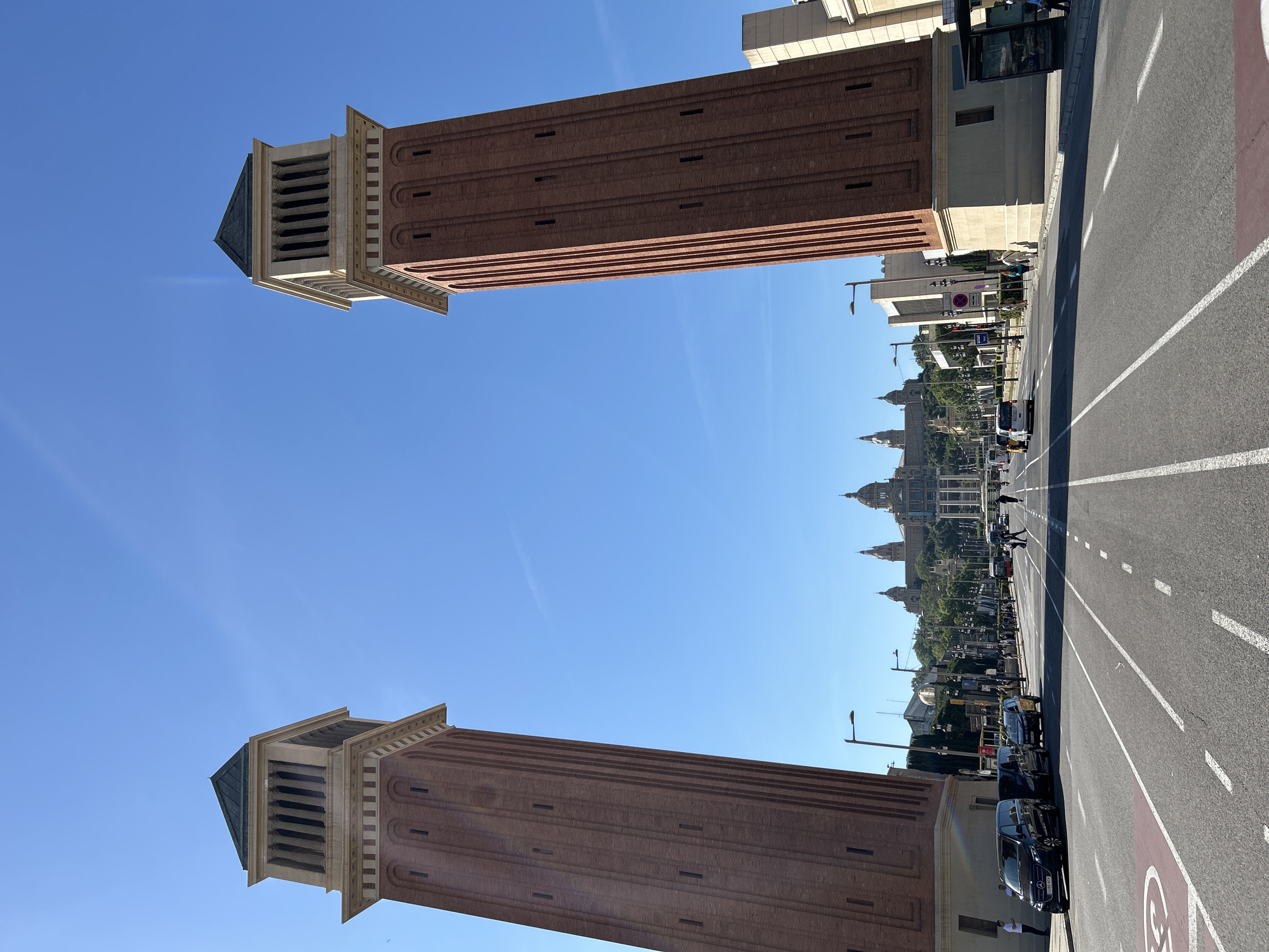 Morning view captured of Barcelona's Venetian Towers on Reina Cristina
