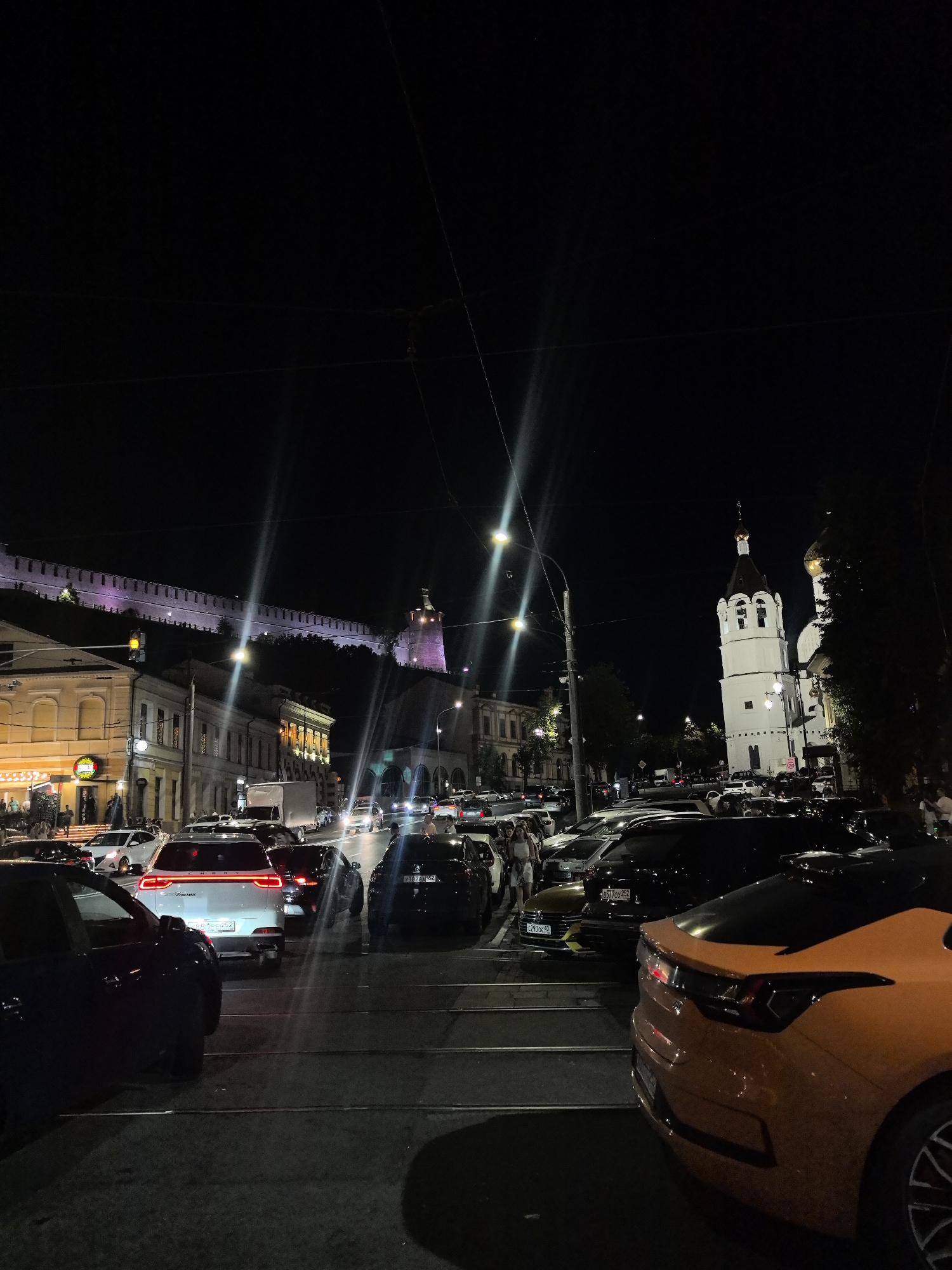 Nizhny Novgorod's illuminated Kremlin and streets at night