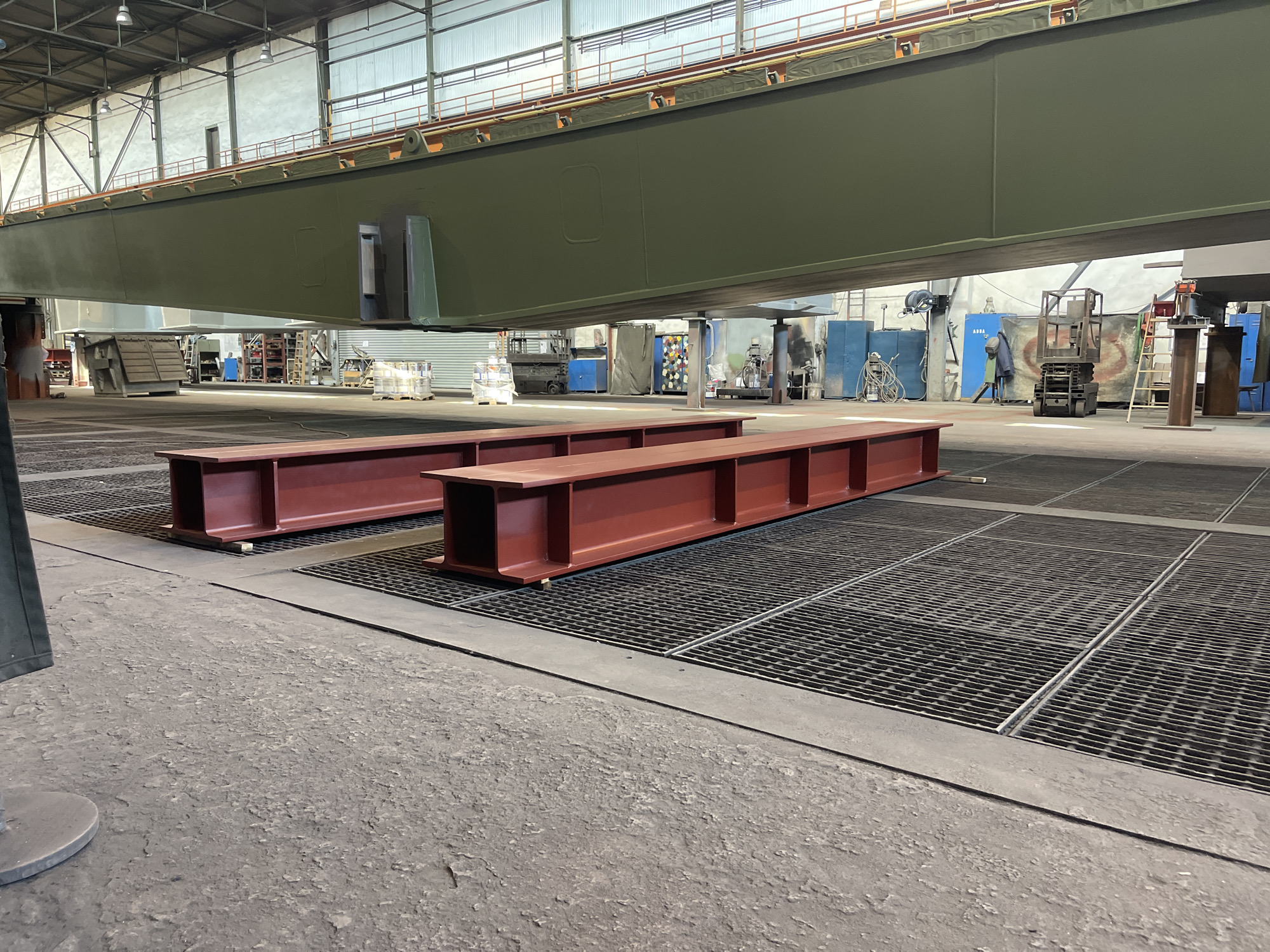 Industrial facility interior with steel beams documented